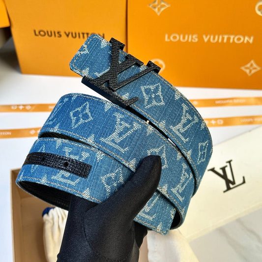 Louis Vuitton LV Dimension Monogram Denim Flower 40mm Reversible Belt - Black Textured Buckle