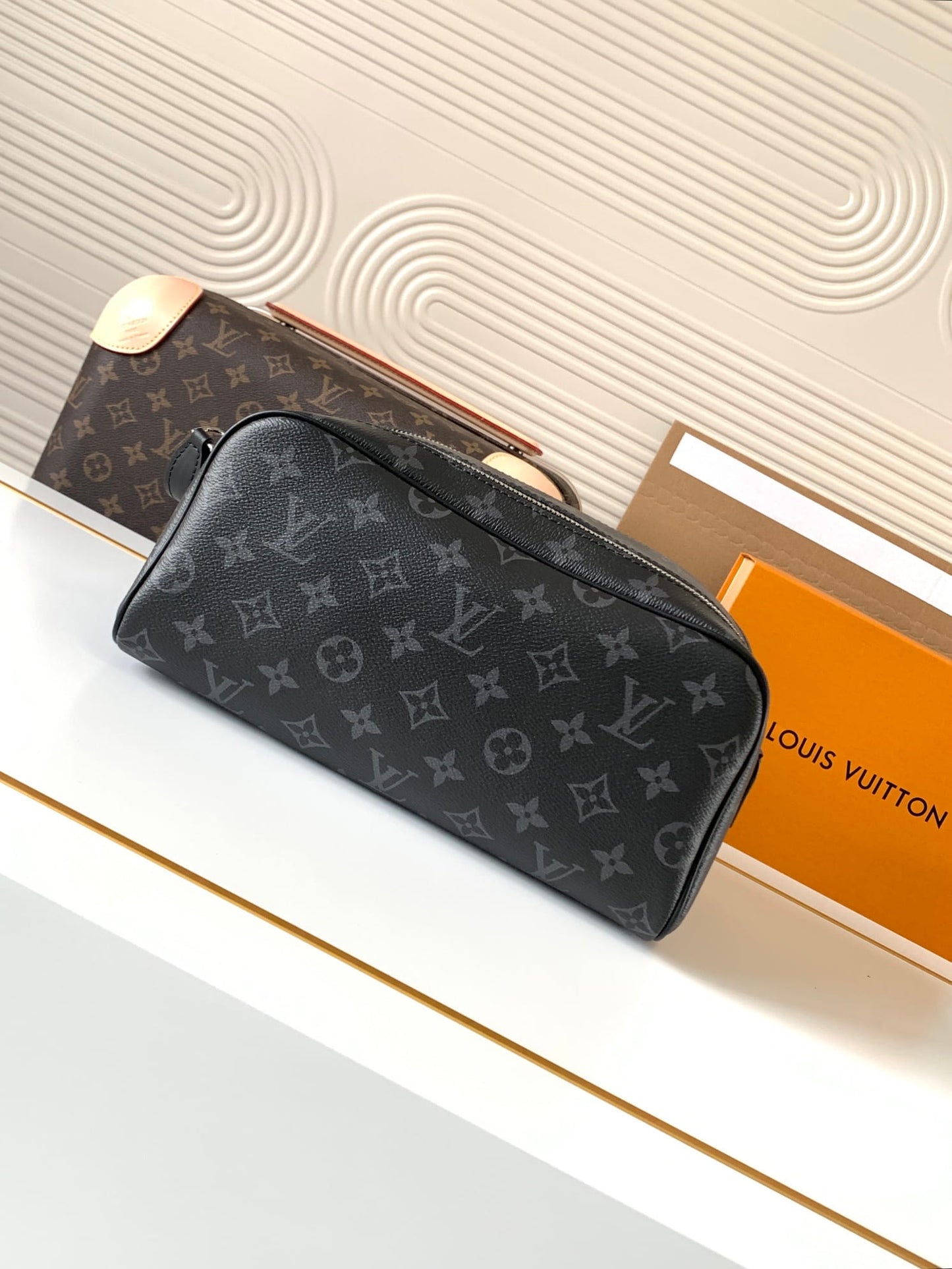 Louis Vuitton Dopp Kit Toiletry Bag - Monogram Eclipse Canvas Wash Pouch