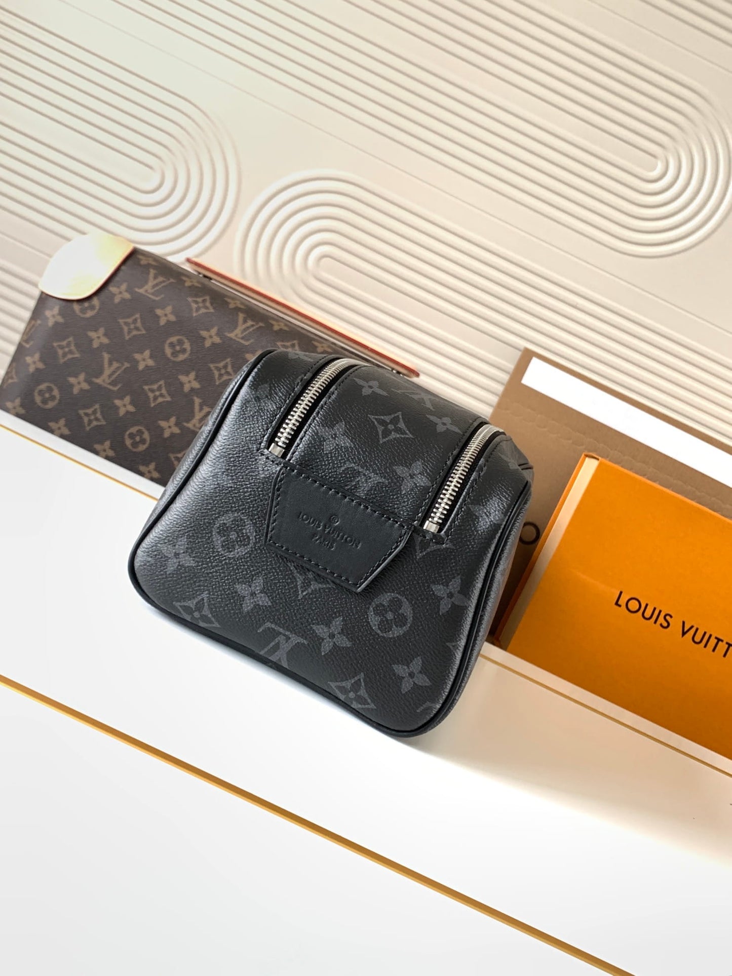 Louis Vuitton Dopp Kit Toiletry Bag - Monogram Eclipse Canvas Wash Pouch