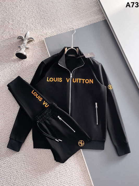 Louis Vuitton LV Embroidered Logo Tracksuit - Black & Yellow Technical Knit Jacket and Pants Set