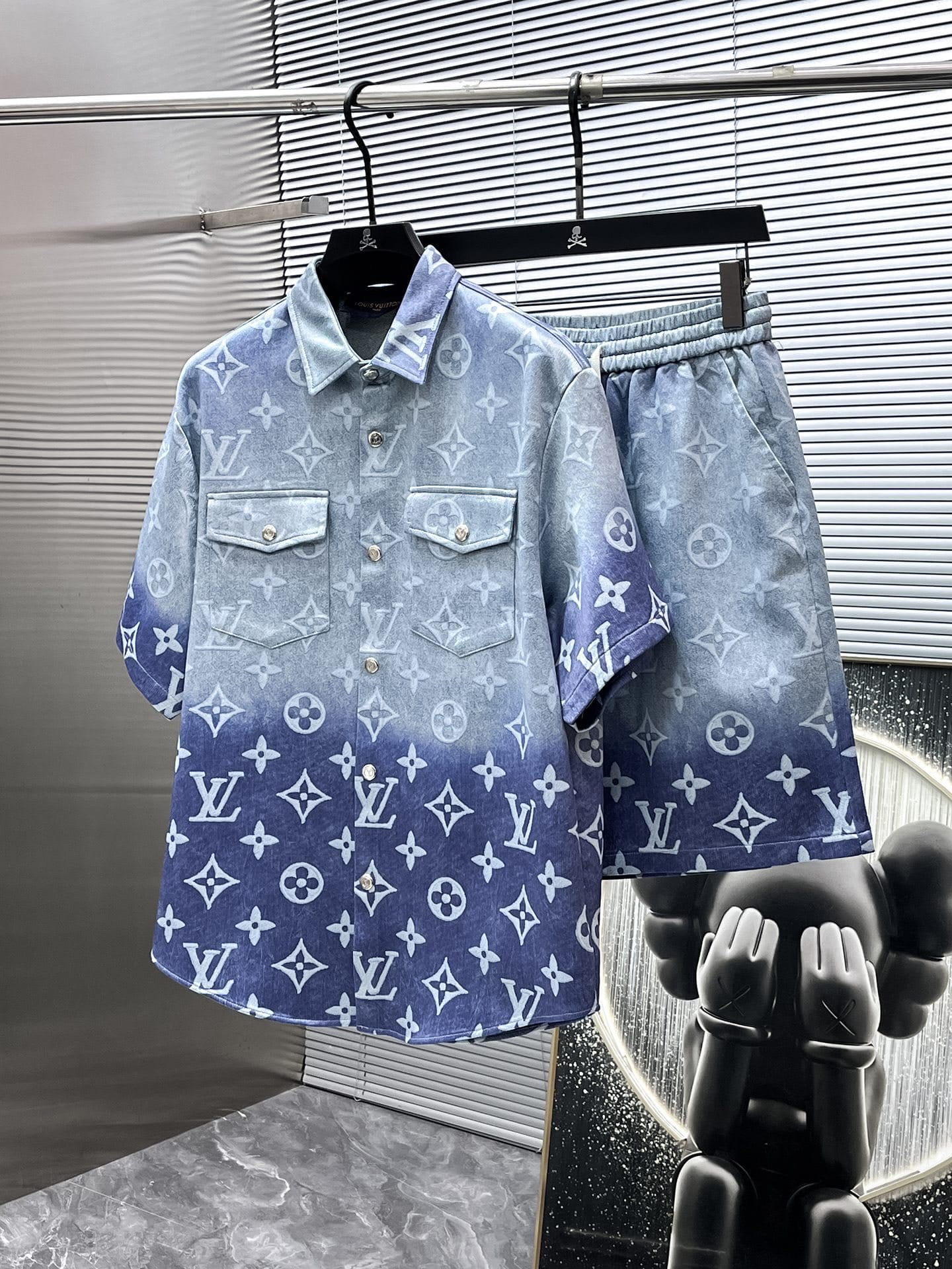 Louis Vuitton LV Gradient Monogram Denim Set - Blue Ombré Short-Sleeved Shirt & Shorts Co-ord