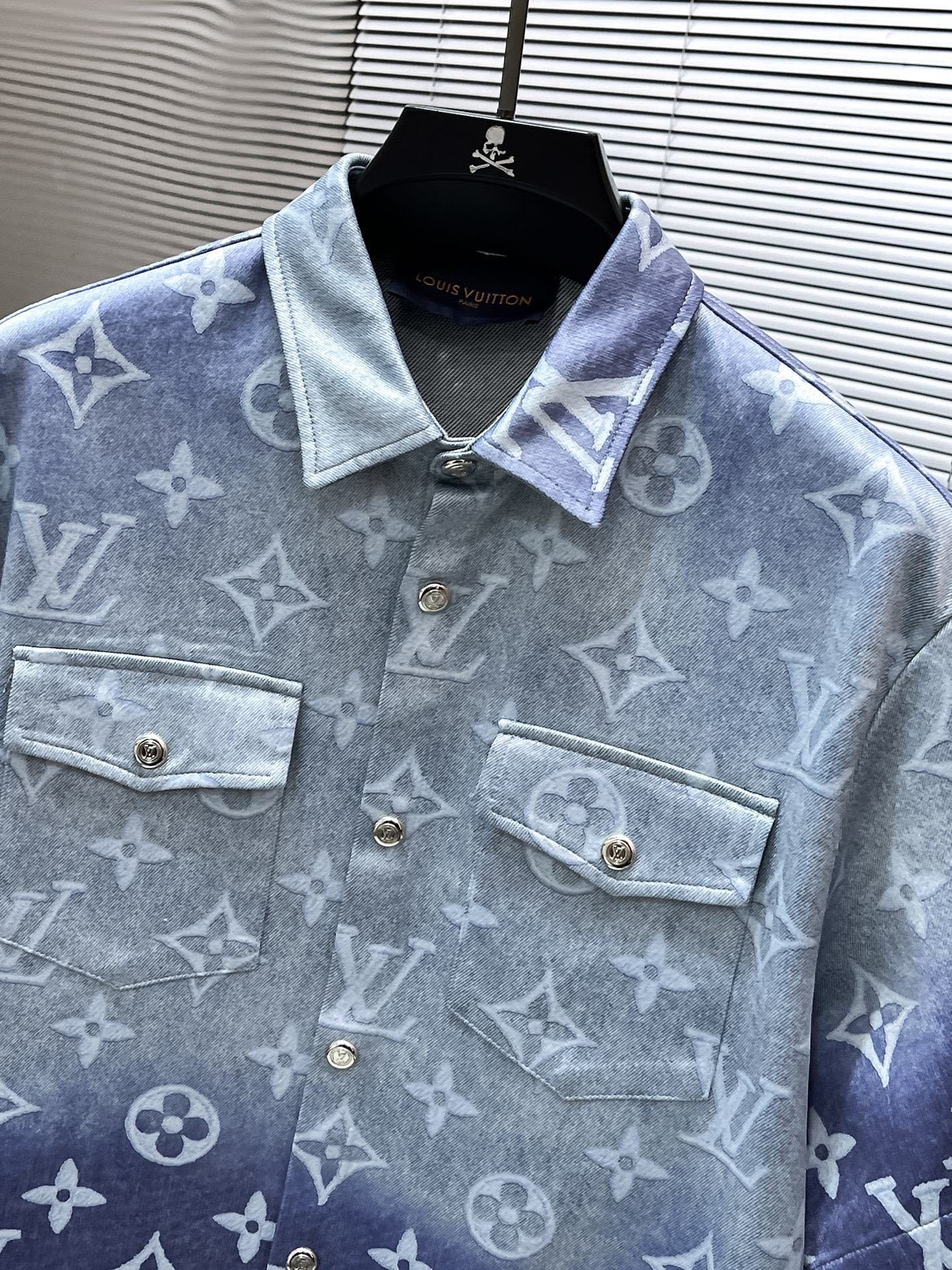 Louis Vuitton LV Gradient Monogram Denim Set - Blue Ombré Short-Sleeved Shirt & Shorts Co-ord