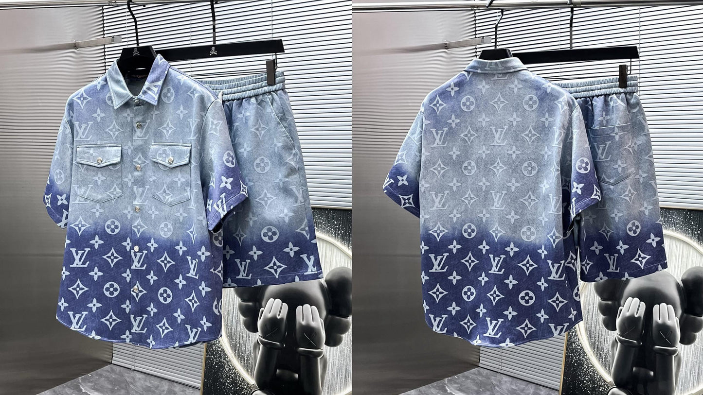 Louis Vuitton LV Gradient Monogram Denim Set - Blue Ombré Short-Sleeved Shirt & Shorts Co-ord