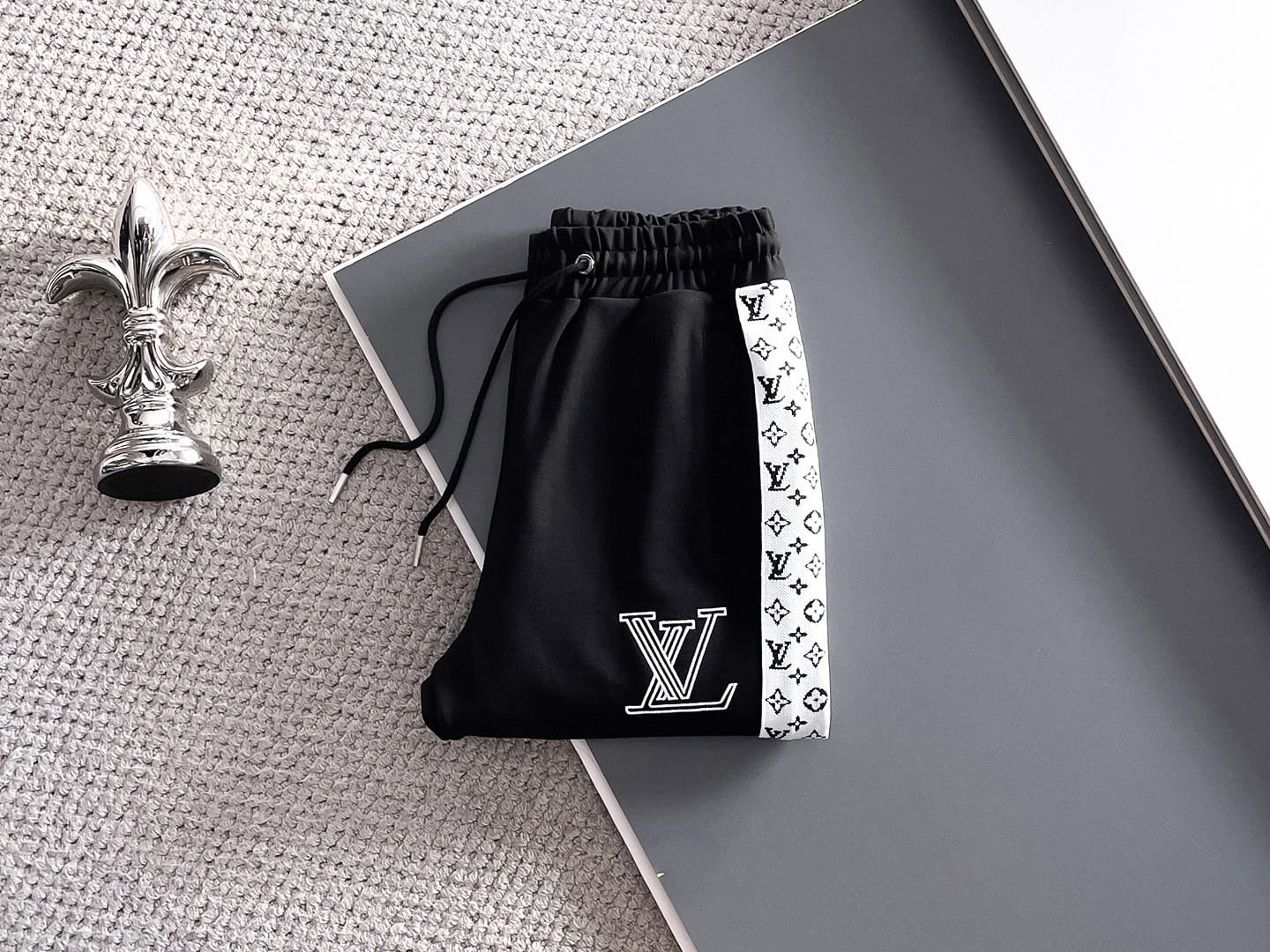 Louis Vuitton LV Graphic Stripe Tracksuit - Black & White Monogram Knit Hoodie Set