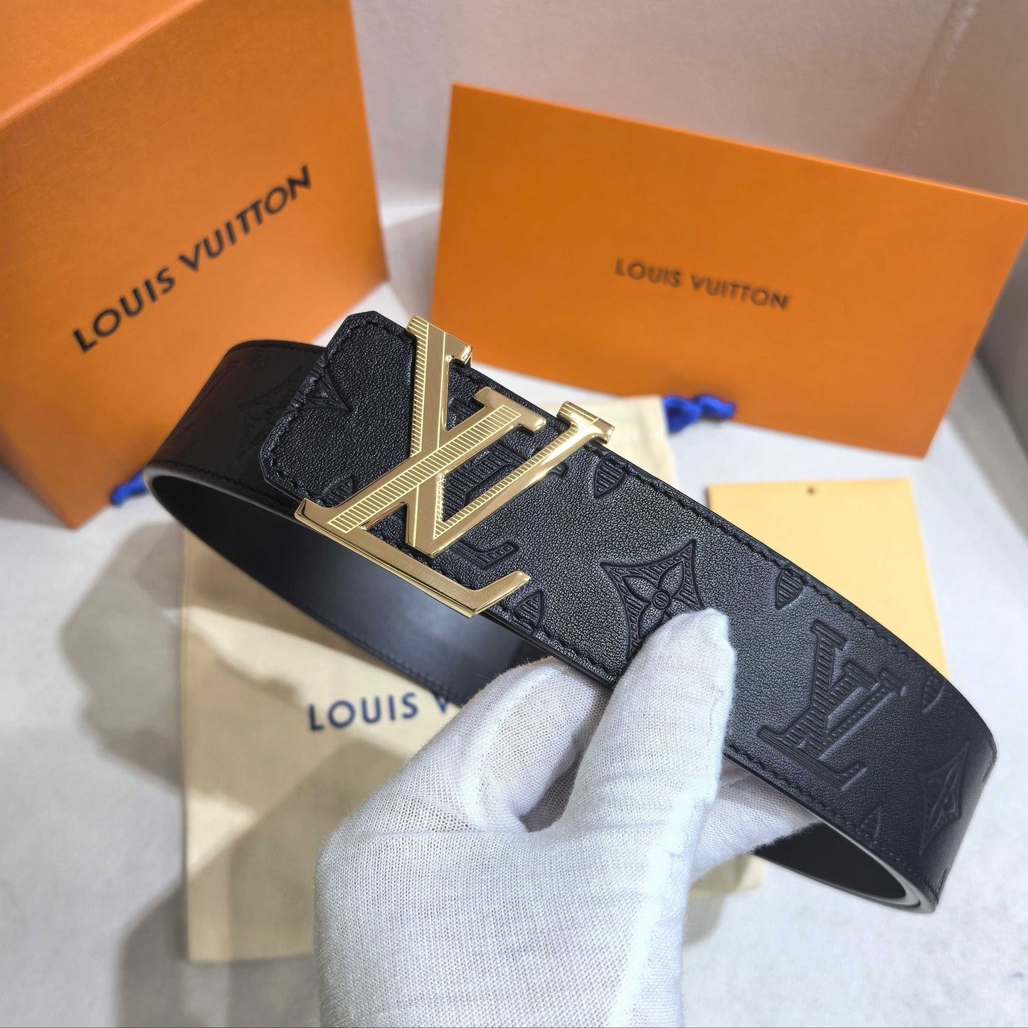 Louis Vuitton LV Initiales 40mm Monogram Shadow Leather Belt - Gold Buckle