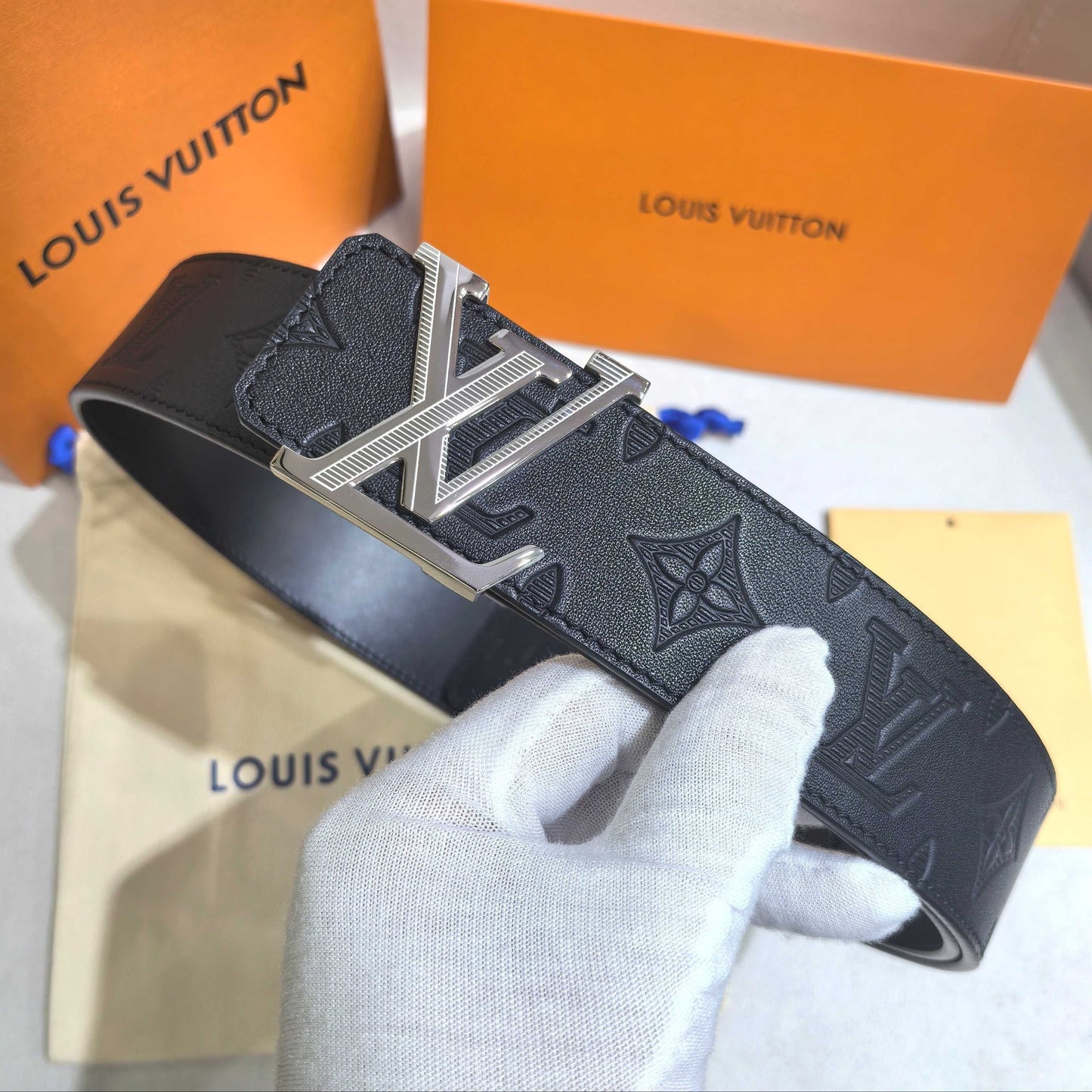 Louis Vuitton LV Initiales 40mm Monogram Shadow Leather Belt Silver Hardware
