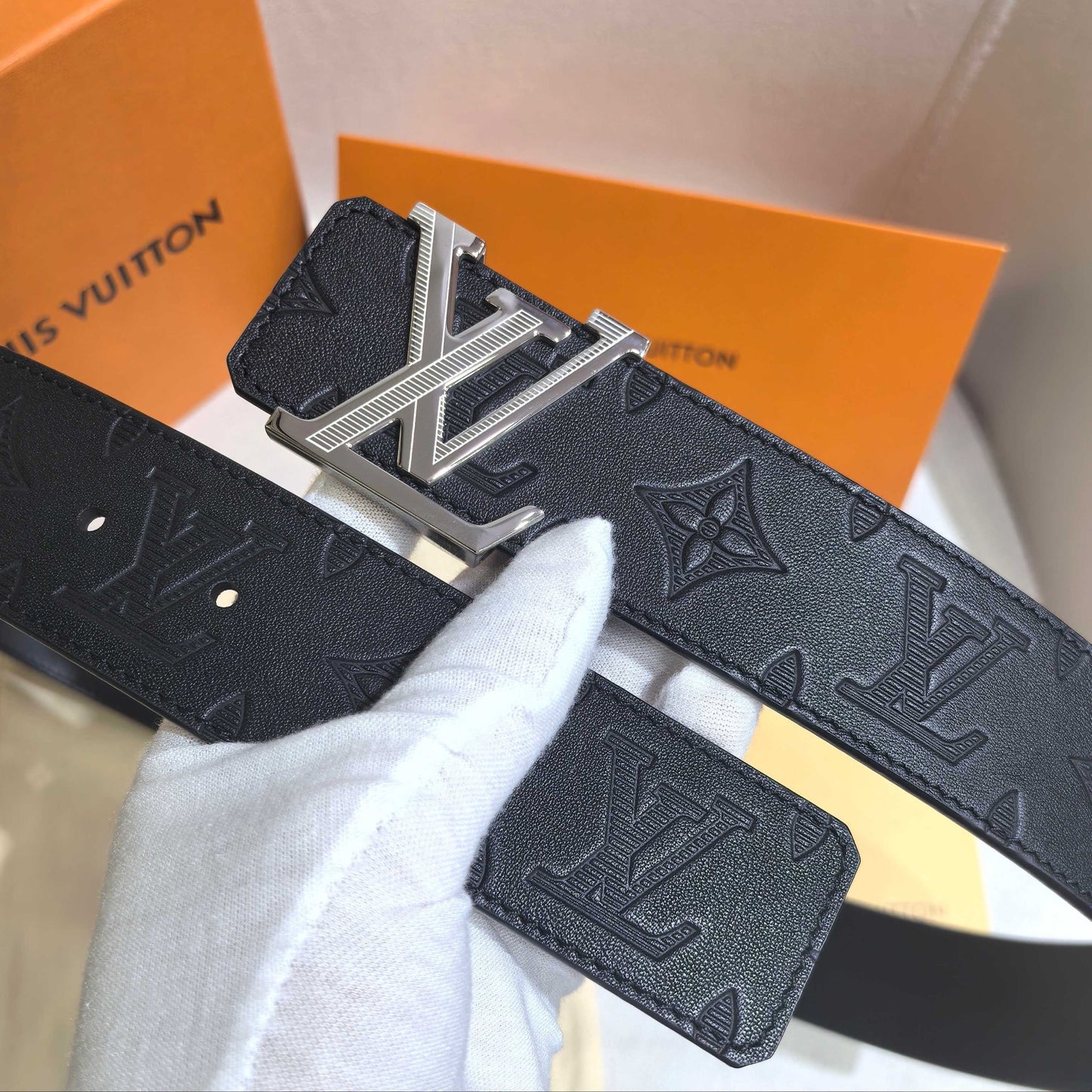 Louis Vuitton LV Initiales 40mm Monogram Shadow Leather Belt Silver Hardware