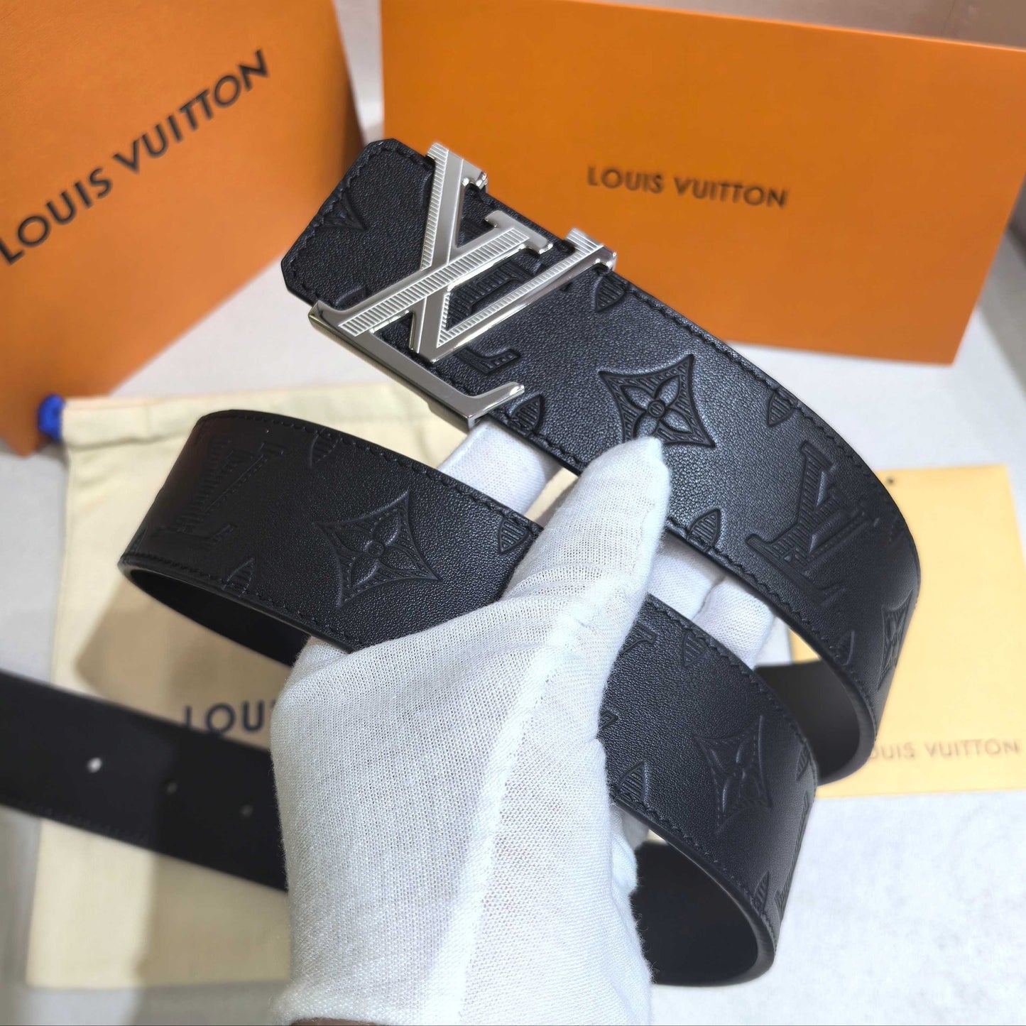 Louis Vuitton LV Initiales 40mm Monogram Shadow Leather Belt Silver Hardware