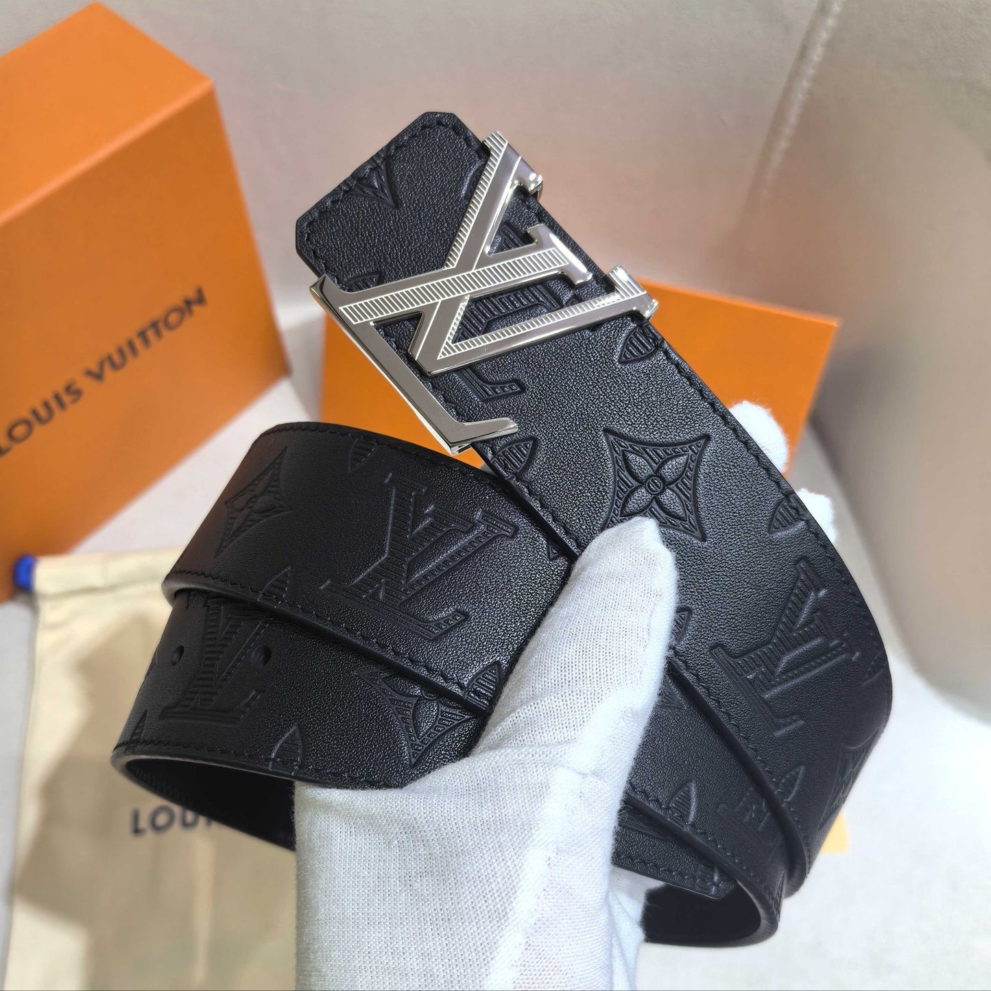 Louis Vuitton LV Initiales 40mm Monogram Shadow Leather Belt Silver Hardware