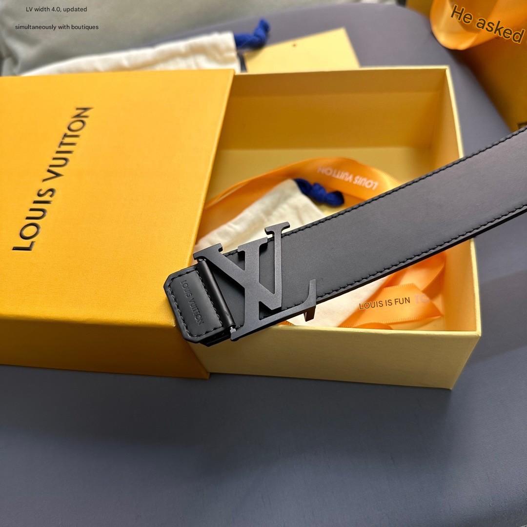 Louis Vuitton belt on a yellow box with visible branding