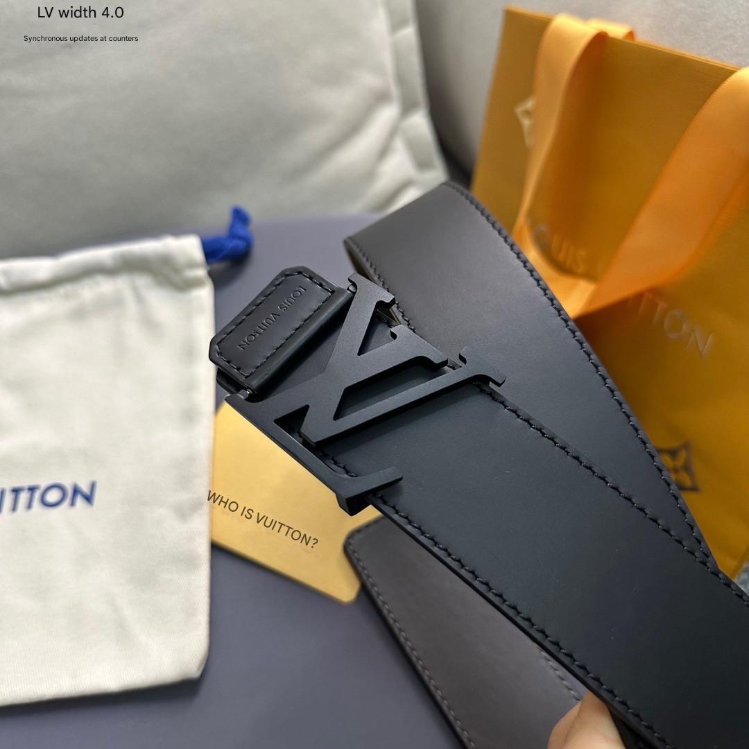 Black leather wallet with Louis Vuitton branding on a branded box and pouch.