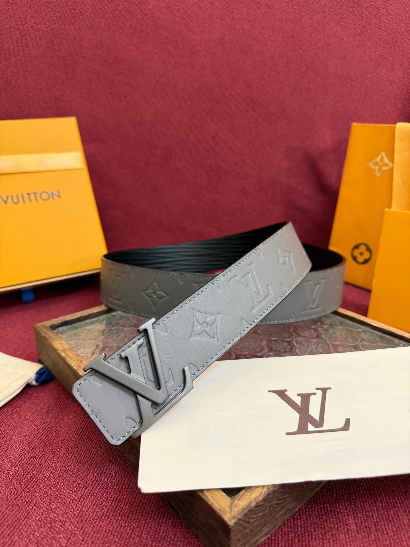 Louis Vuitton LV Initiales 40mm Reversible Belt Monogram Shadow Leather Grey - Matte Gunmetal LV Buckle