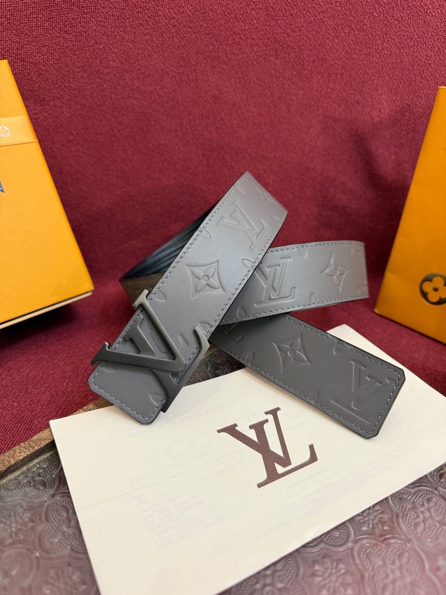 Louis Vuitton LV Initiales 40mm Reversible Belt Monogram Shadow Leather Grey - Matte Gunmetal LV Buckle