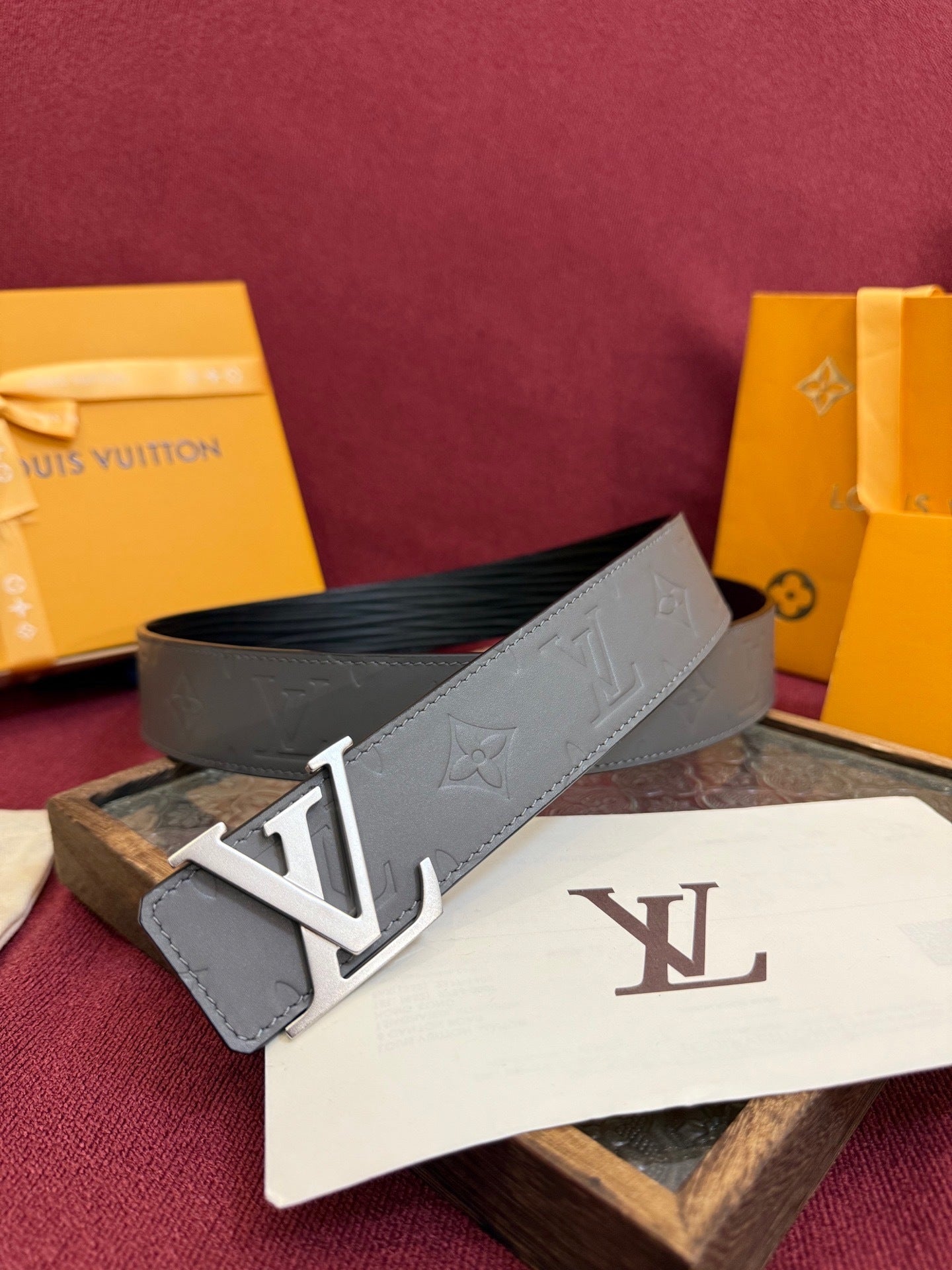 Louis Vuitton LV Initiales 40mm Reversible Belt Monogram Shadow Leather Grey - Silver Buckle