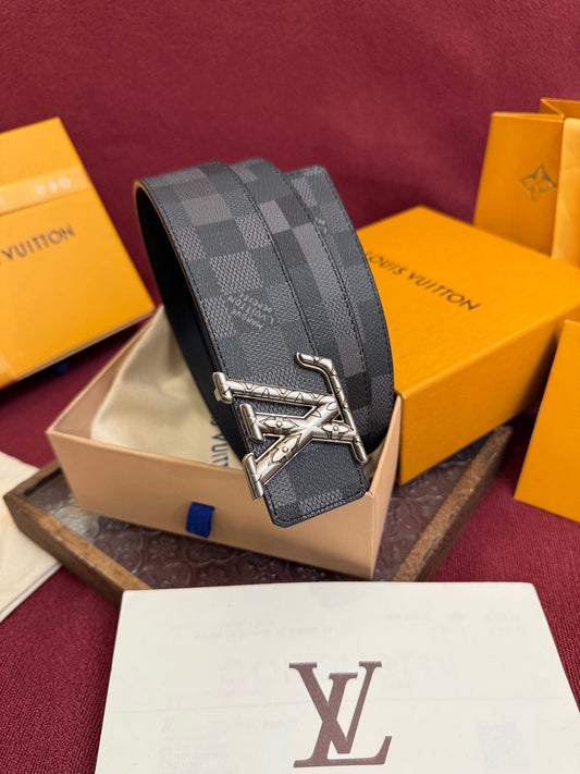 Louis Vuitton LV Initiales Damier Graphite 40mm Reversible Belt - Engraved Silver Buckle