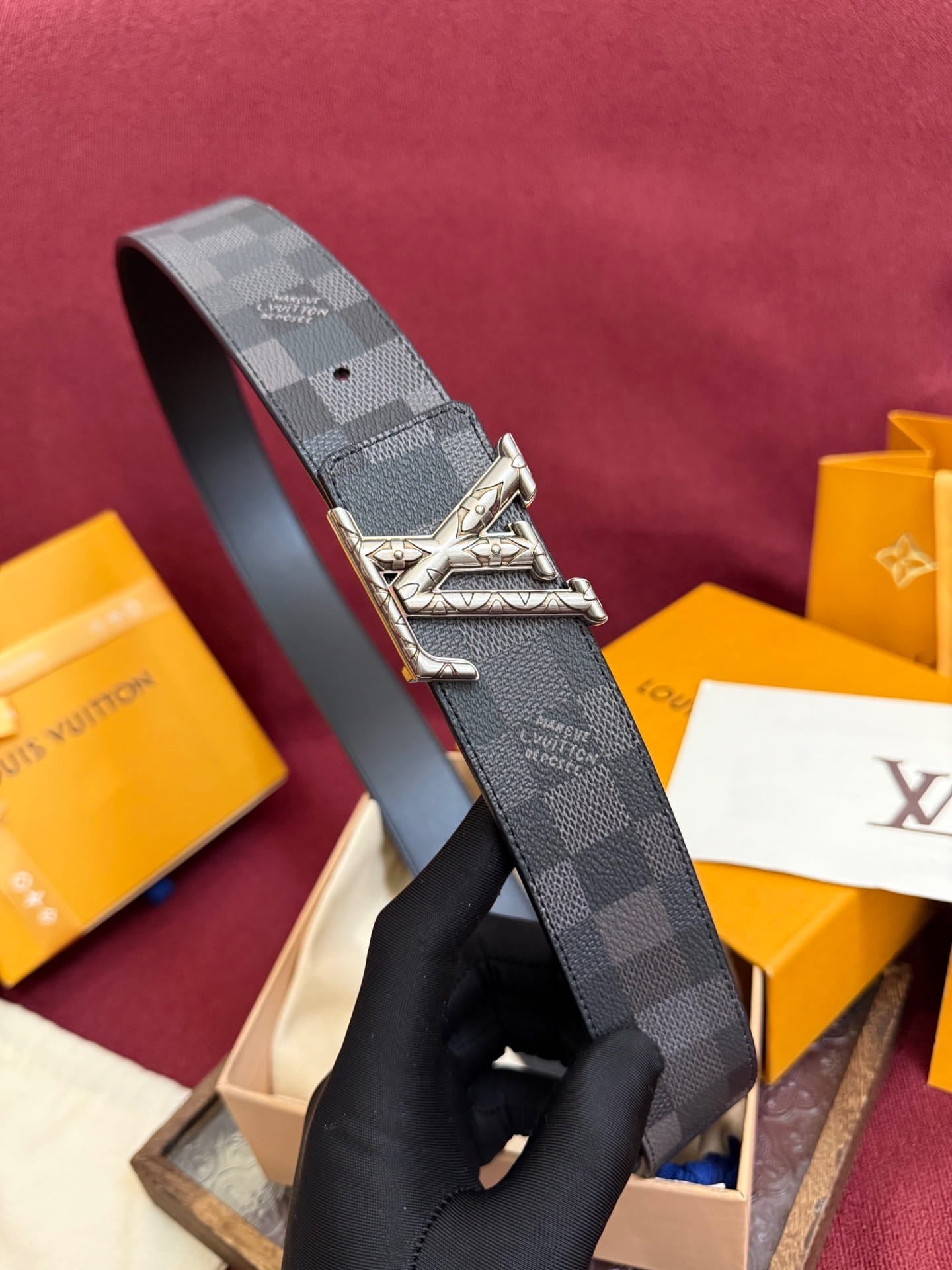 Louis Vuitton LV Initiales Damier Graphite 40mm Reversible Belt - Engraved Silver Buckle