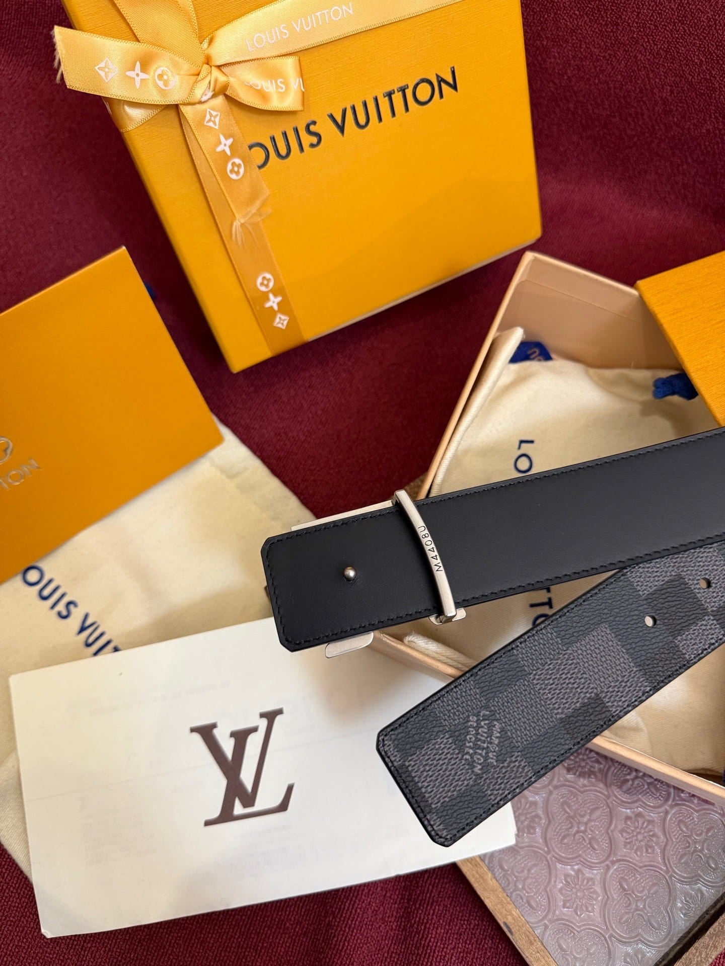 Louis Vuitton LV Initiales Damier Graphite 40mm Reversible Belt - Engraved Silver Buckle