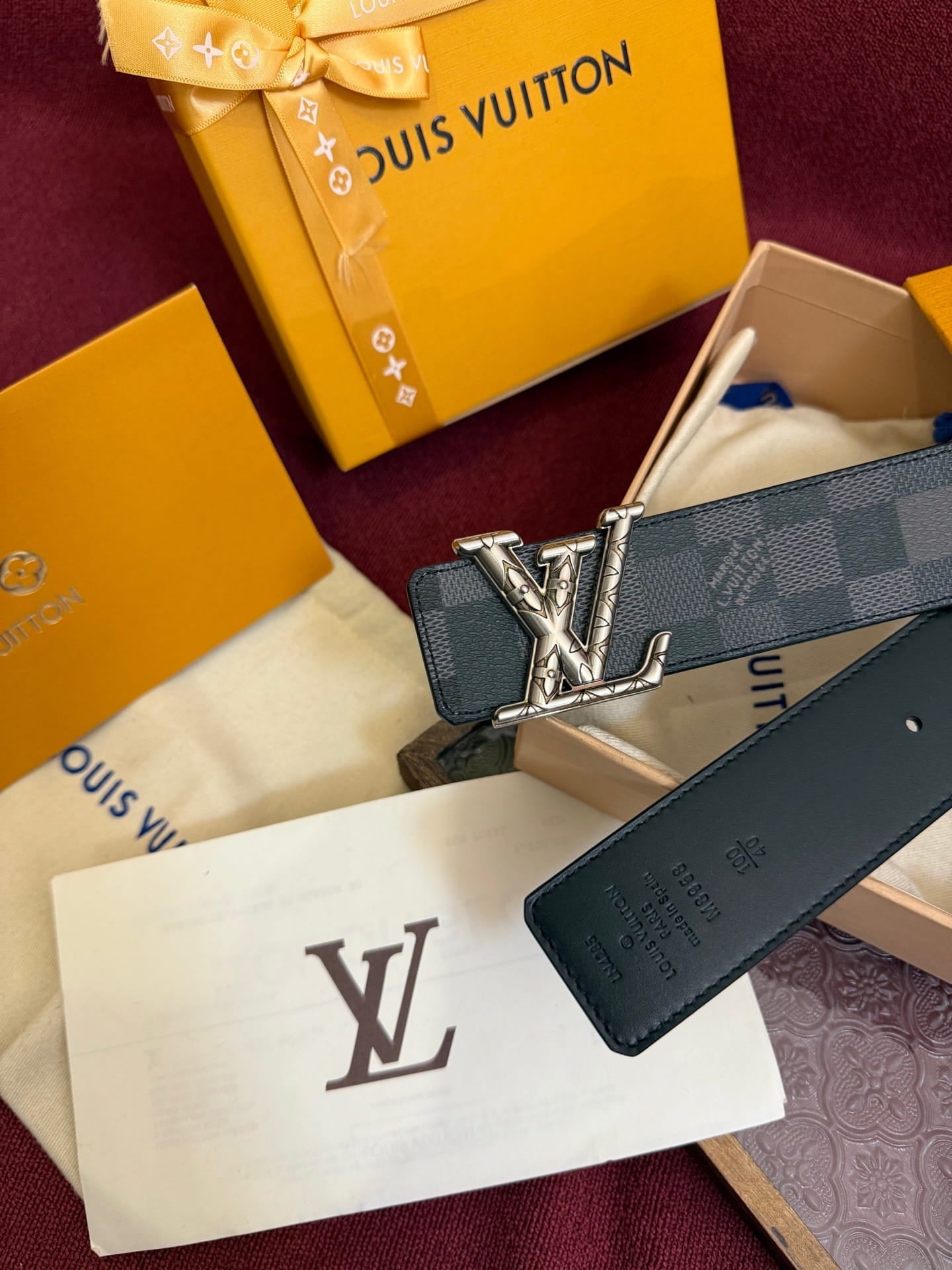 Louis Vuitton LV Initiales Damier Graphite 40mm Reversible Belt - Engraved Silver Buckle