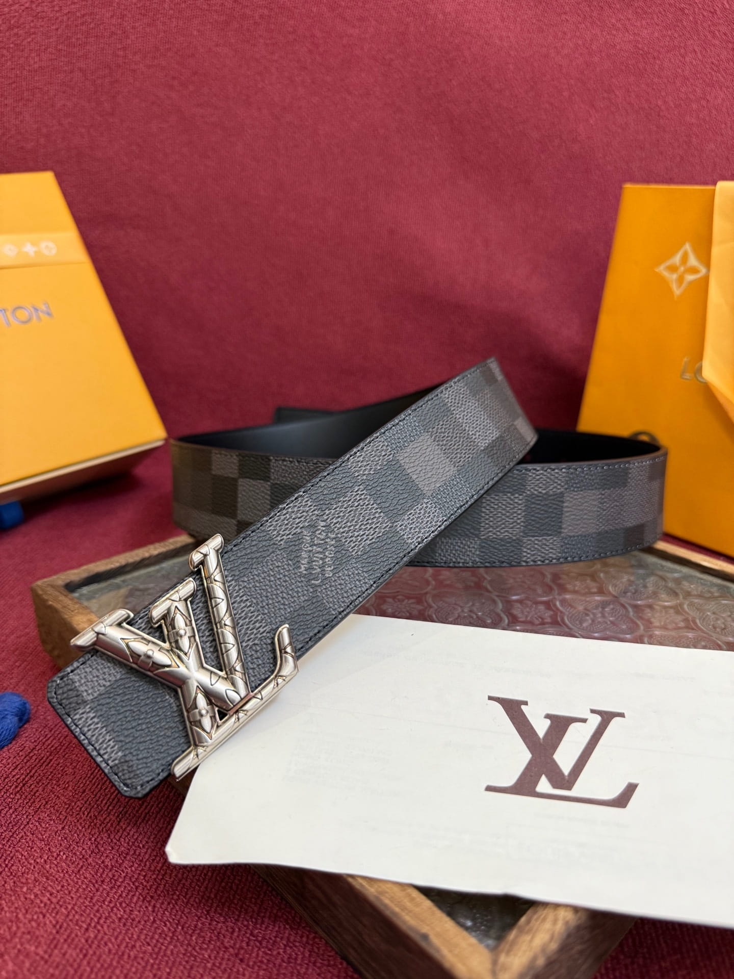 Louis Vuitton LV Initiales Damier Graphite 40mm Reversible Belt - Engraved Silver Buckle