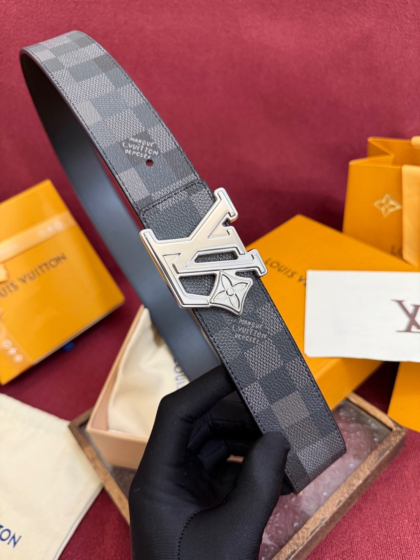 Louis Vuitton LV Initiales Damier Graphite 40mm Reversible Belt - Sculptural Silver Buckle