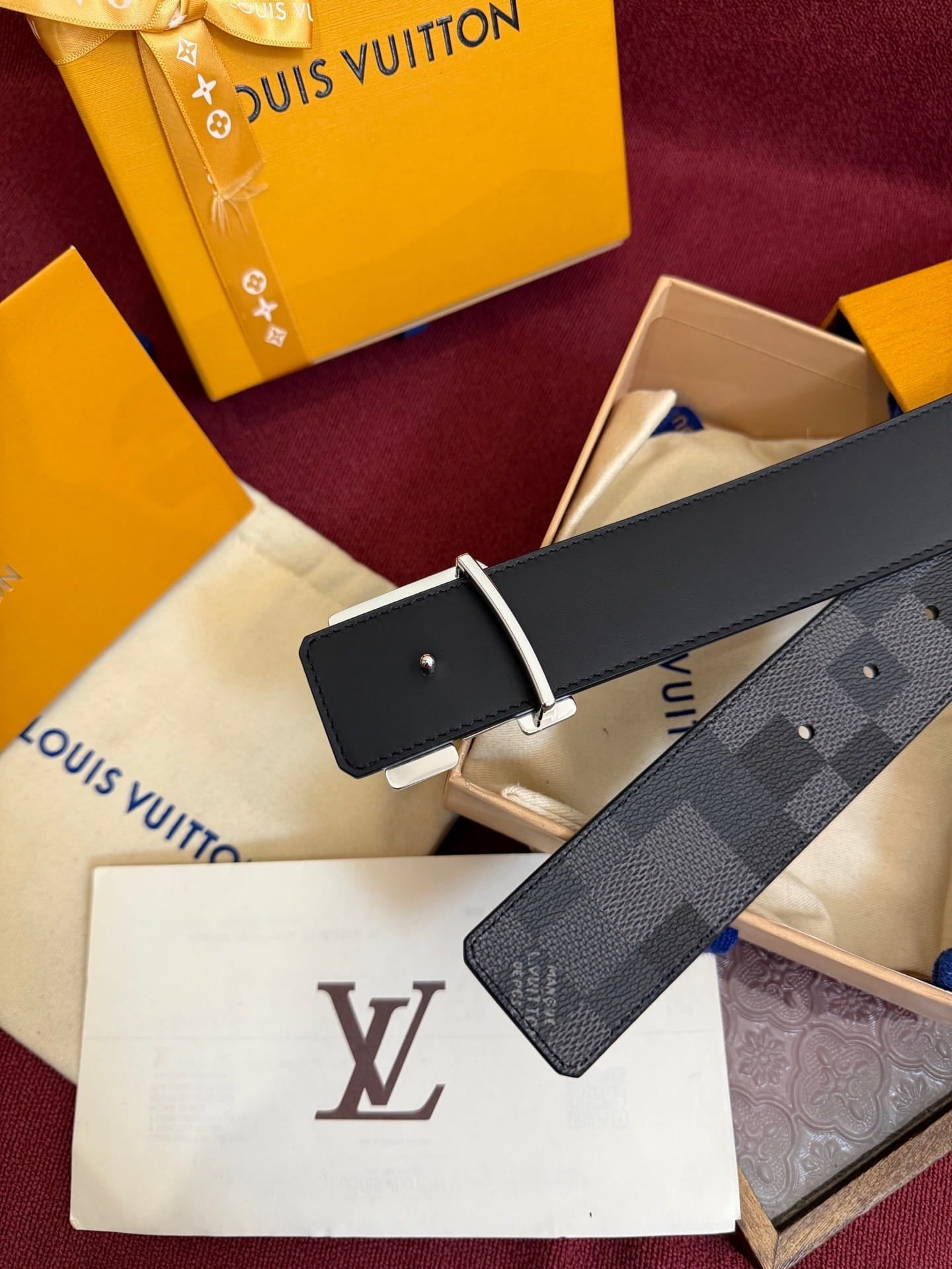 Louis Vuitton LV Initiales Damier Graphite 40mm Reversible Belt - Sculptural Silver Buckle