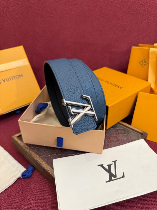 Louis Vuitton LV Initiales Monogram 40mm Blue Reversible Belt - Silver Buckle