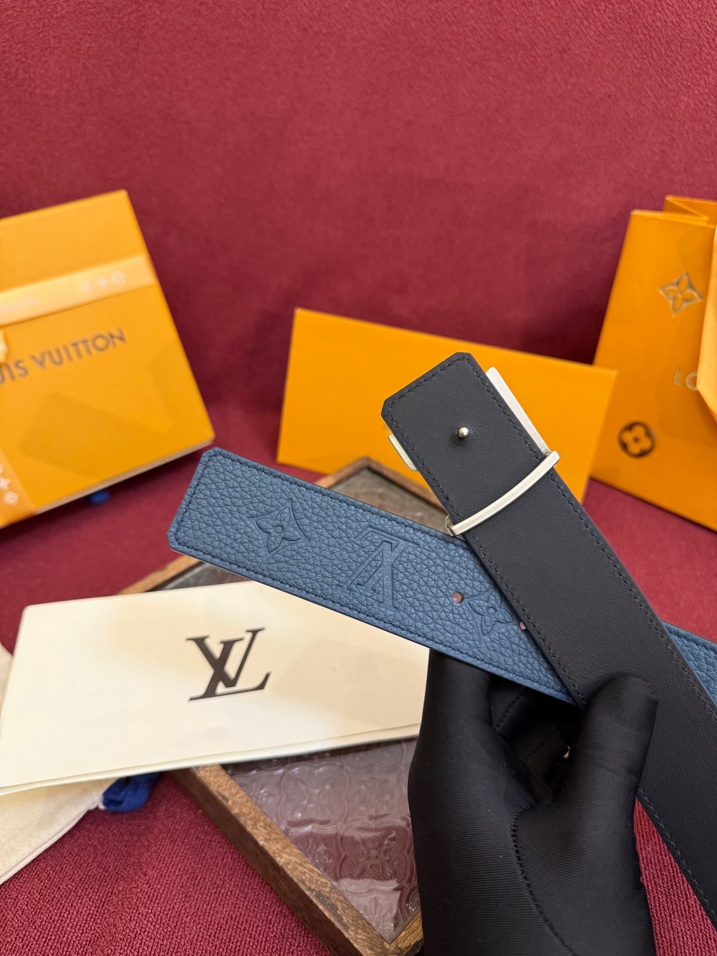 Louis Vuitton LV Initiales Monogram 40mm Blue Reversible Belt - Silver Buckle