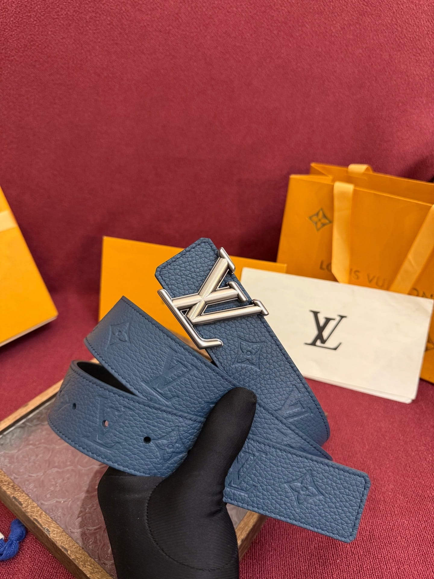 Louis Vuitton LV Initiales Monogram 40mm Blue Reversible Belt - Silver Buckle