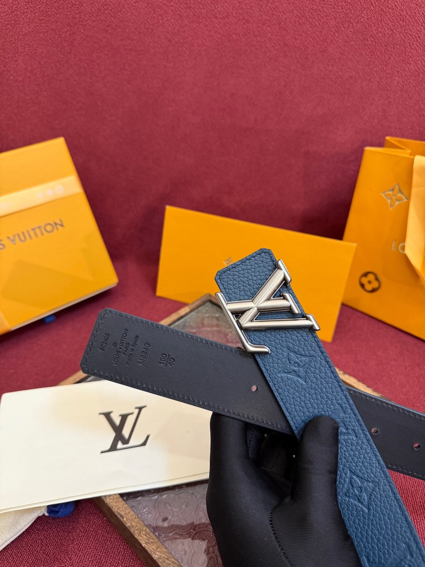 Louis Vuitton LV Initiales Monogram 40mm Blue Reversible Belt - Silver Buckle