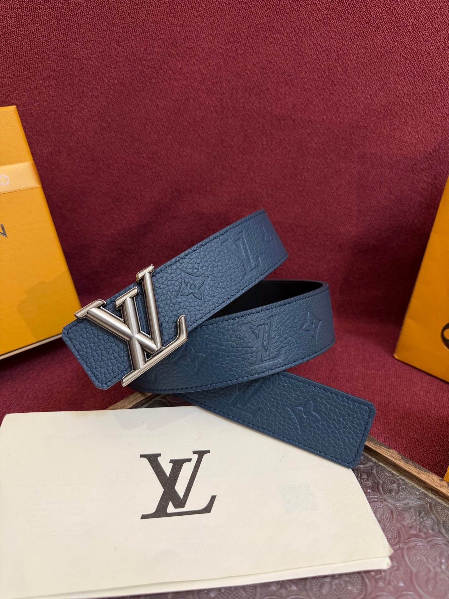 Louis Vuitton LV Initiales Monogram 40mm Blue Reversible Belt - Silver Buckle