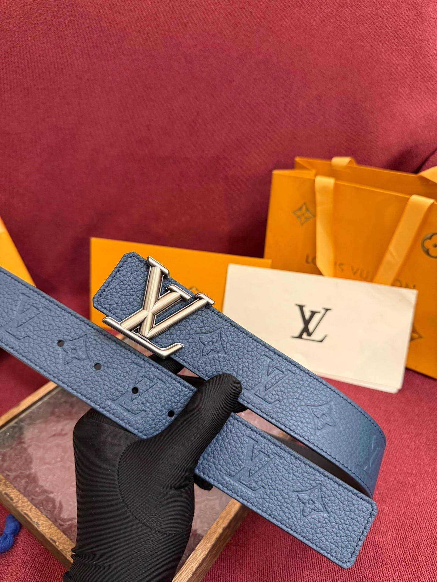 Louis Vuitton LV Initiales Monogram 40mm Blue Reversible Belt - Silver Buckle