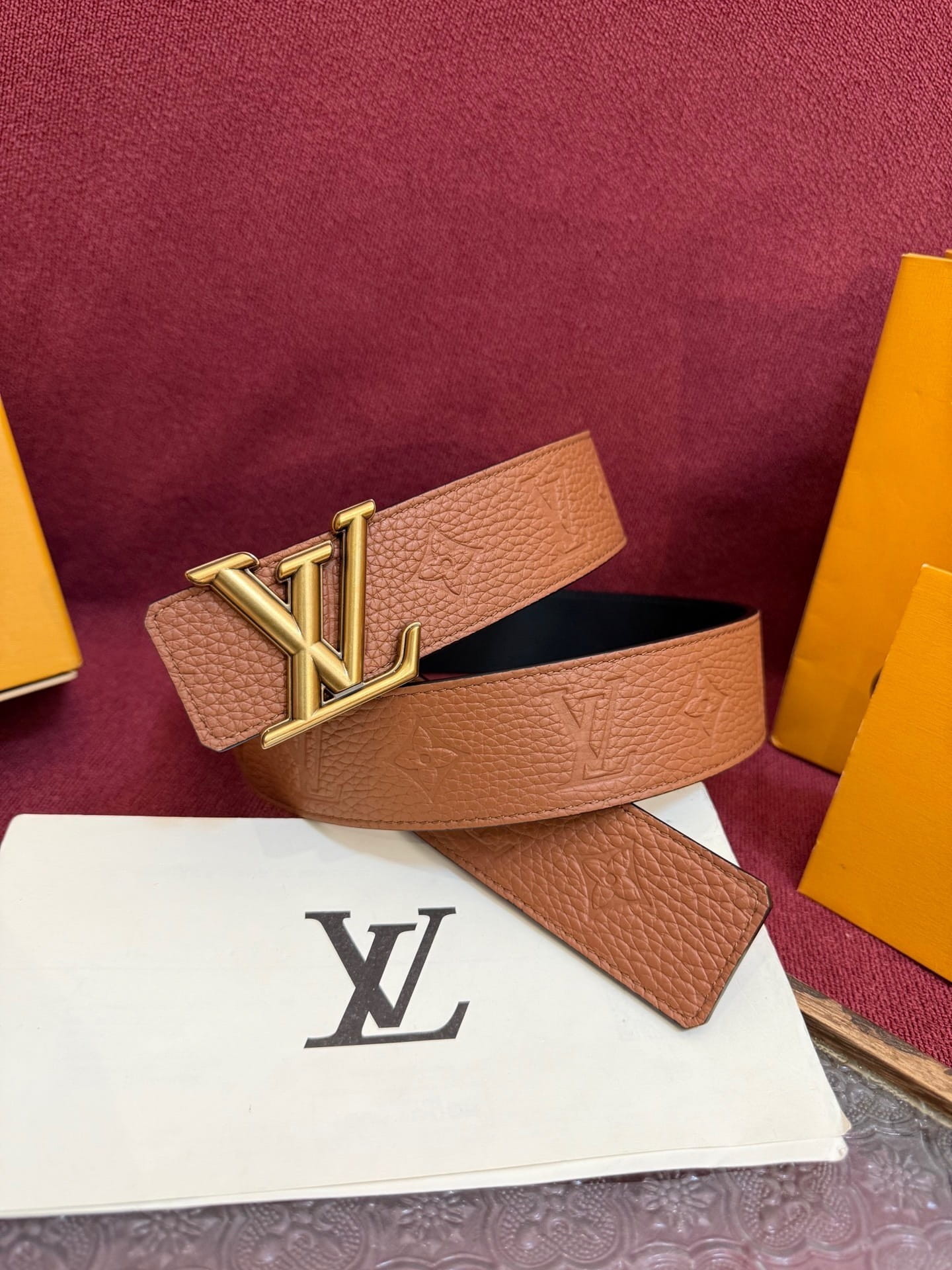 Louis Vuitton LV Initiales Monogram 40mm Cognac Reversible Belt - Gold Buckle