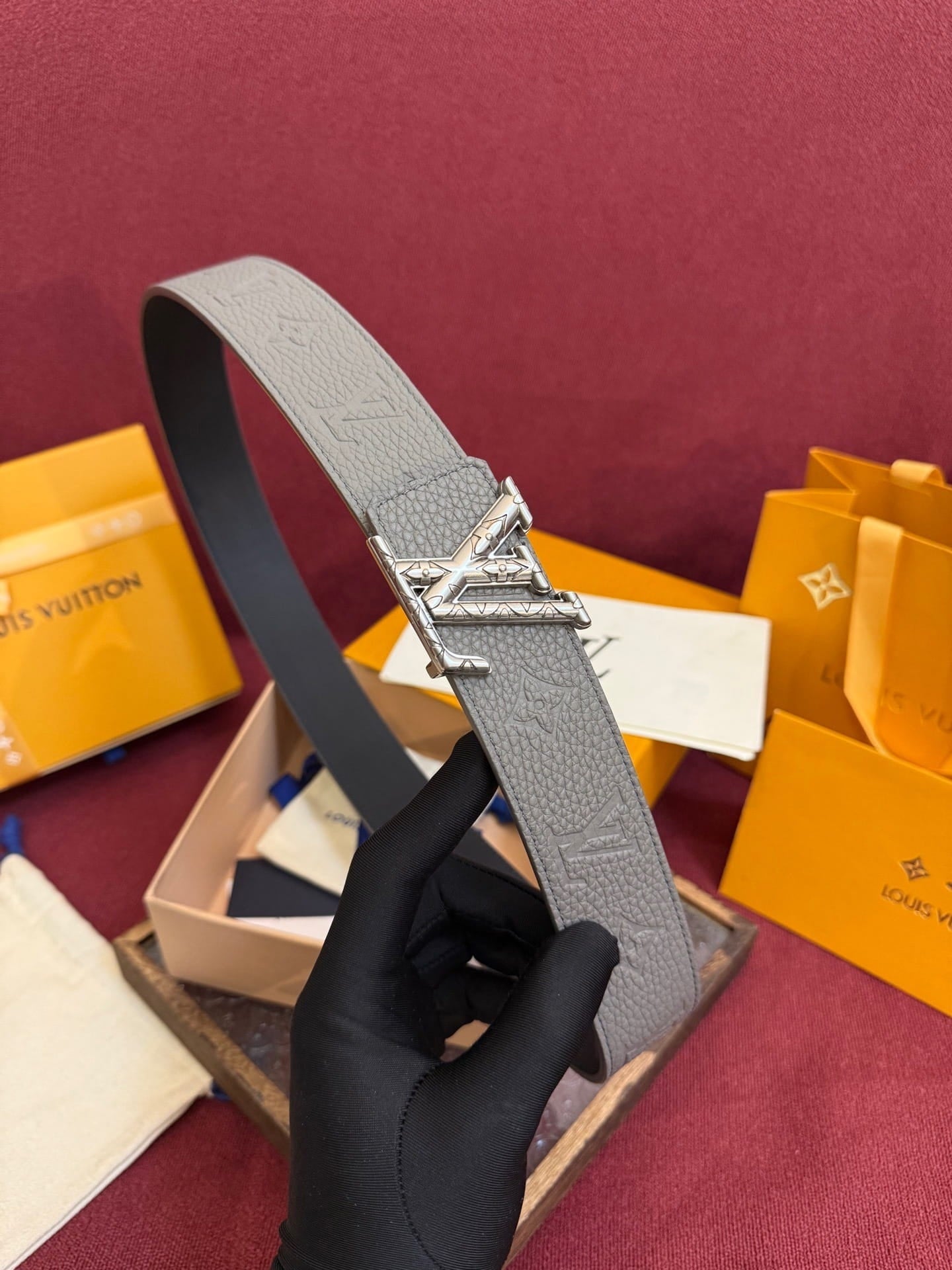 Louis Vuitton LV Initiales Monogram 40mm Grey Reversible Belt - Silver Buckle