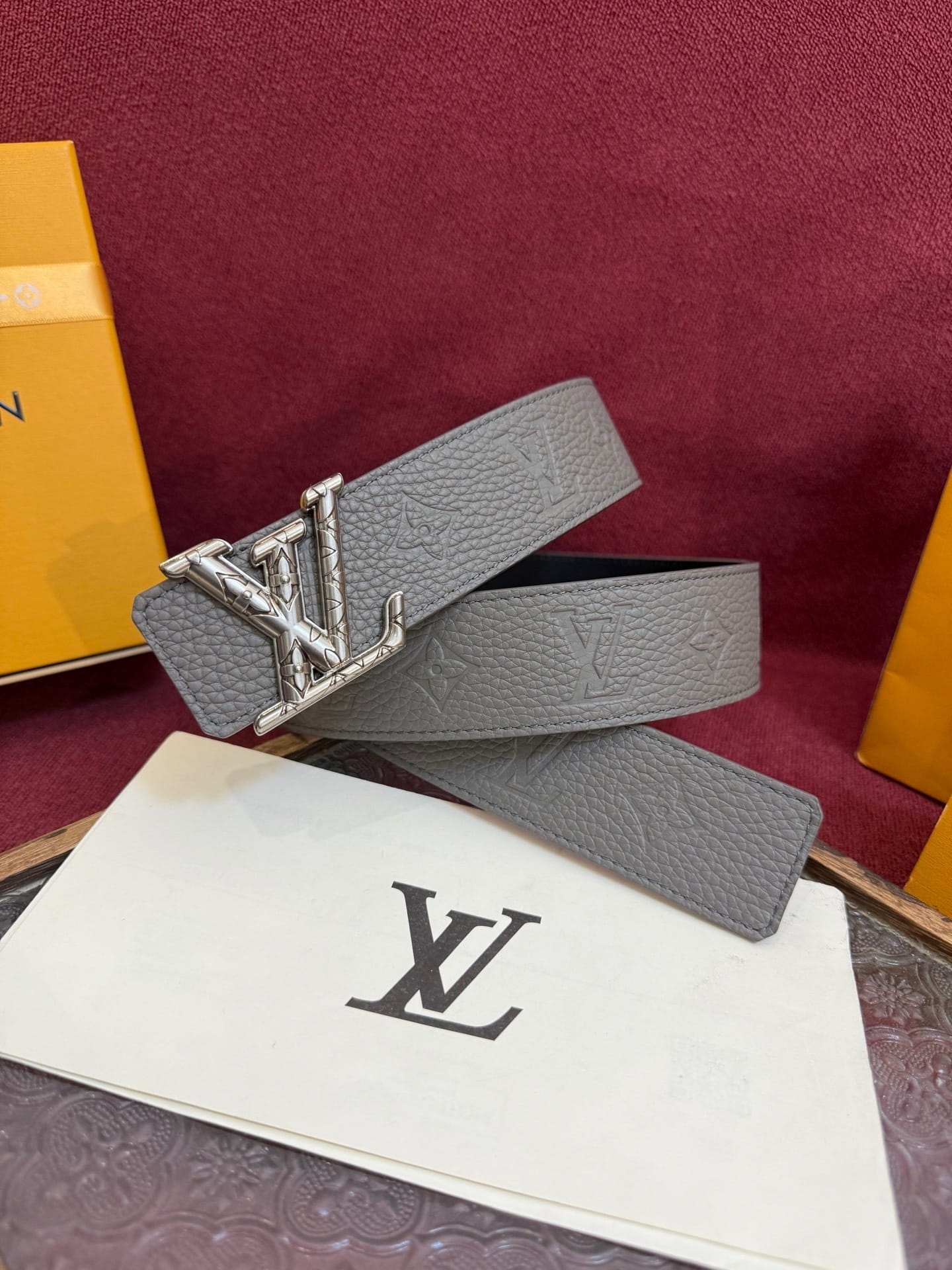 Louis Vuitton LV Initiales Monogram 40mm Grey Reversible Belt - Silver Buckle