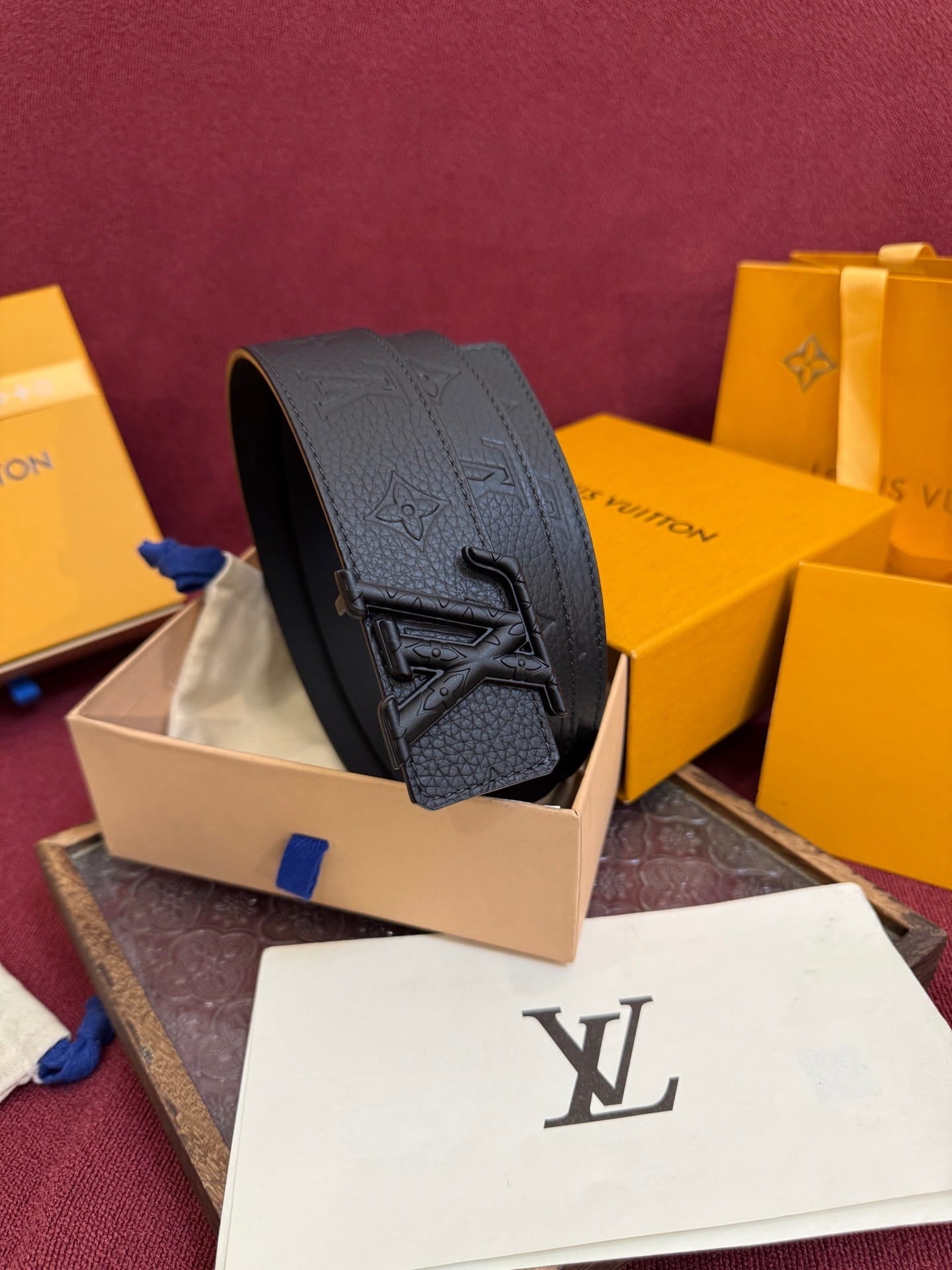 Louis Vuitton LV Initiales Monogram Black 40mm Reversible Belt Matte Black Engraved Buckle