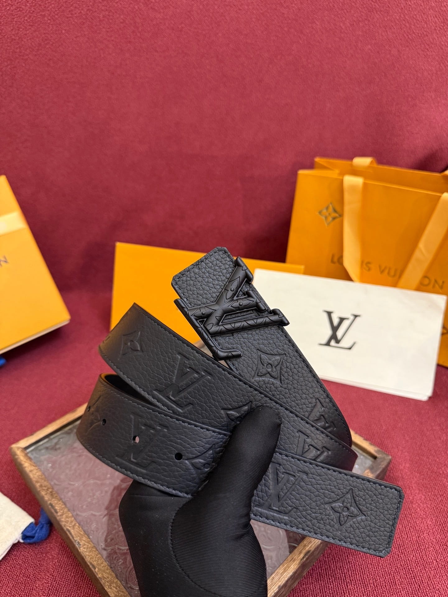 Louis Vuitton LV Initiales Monogram Black 40mm Reversible Belt Matte Black Engraved Buckle