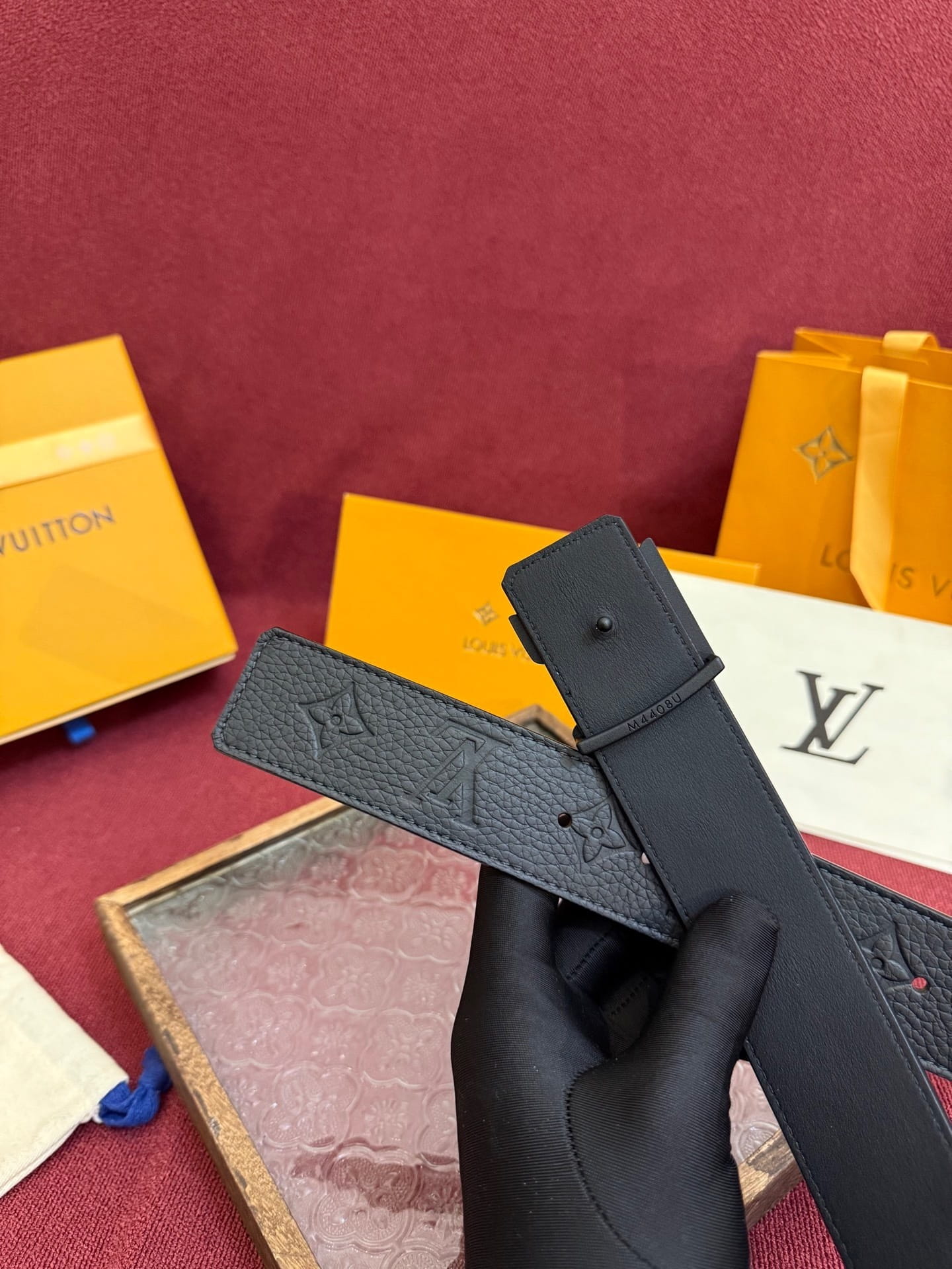Louis Vuitton LV Initiales Monogram Black 40mm Reversible Belt Matte Black Engraved Buckle