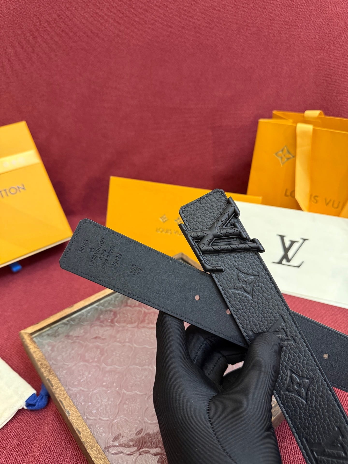 Louis Vuitton LV Initiales Monogram Black 40mm Reversible Belt Matte Black Engraved Buckle