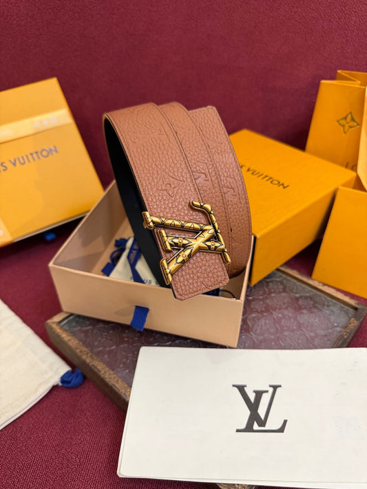 Louis Vuitton LV Initiales Monogram Cognac 40mm Reversible Belt - Gold Engraved Buckle