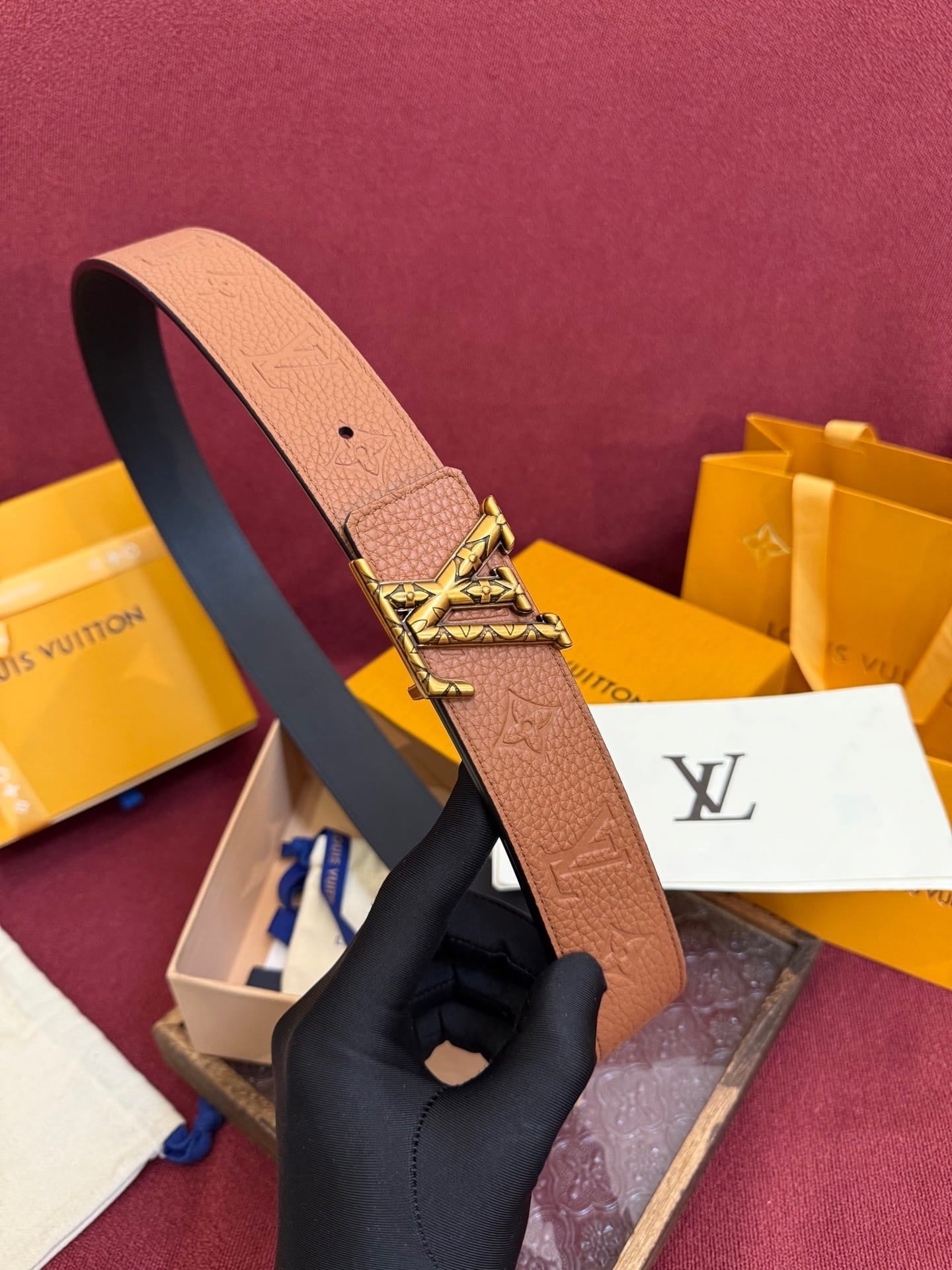 Louis Vuitton LV Initiales Monogram Cognac 40mm Reversible Belt - Gold Engraved Buckle