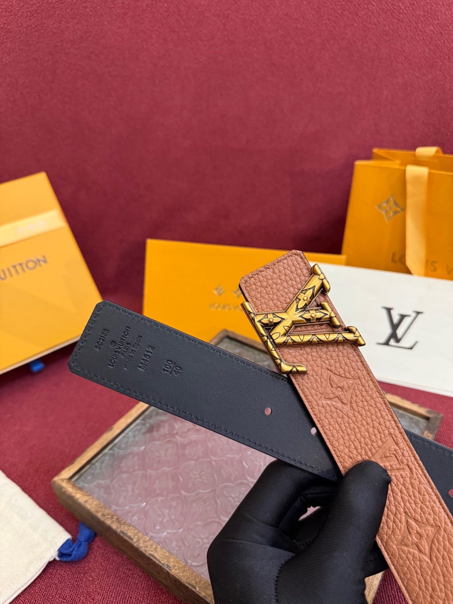 Louis Vuitton LV Initiales Monogram Cognac 40mm Reversible Belt - Gold Engraved Buckle