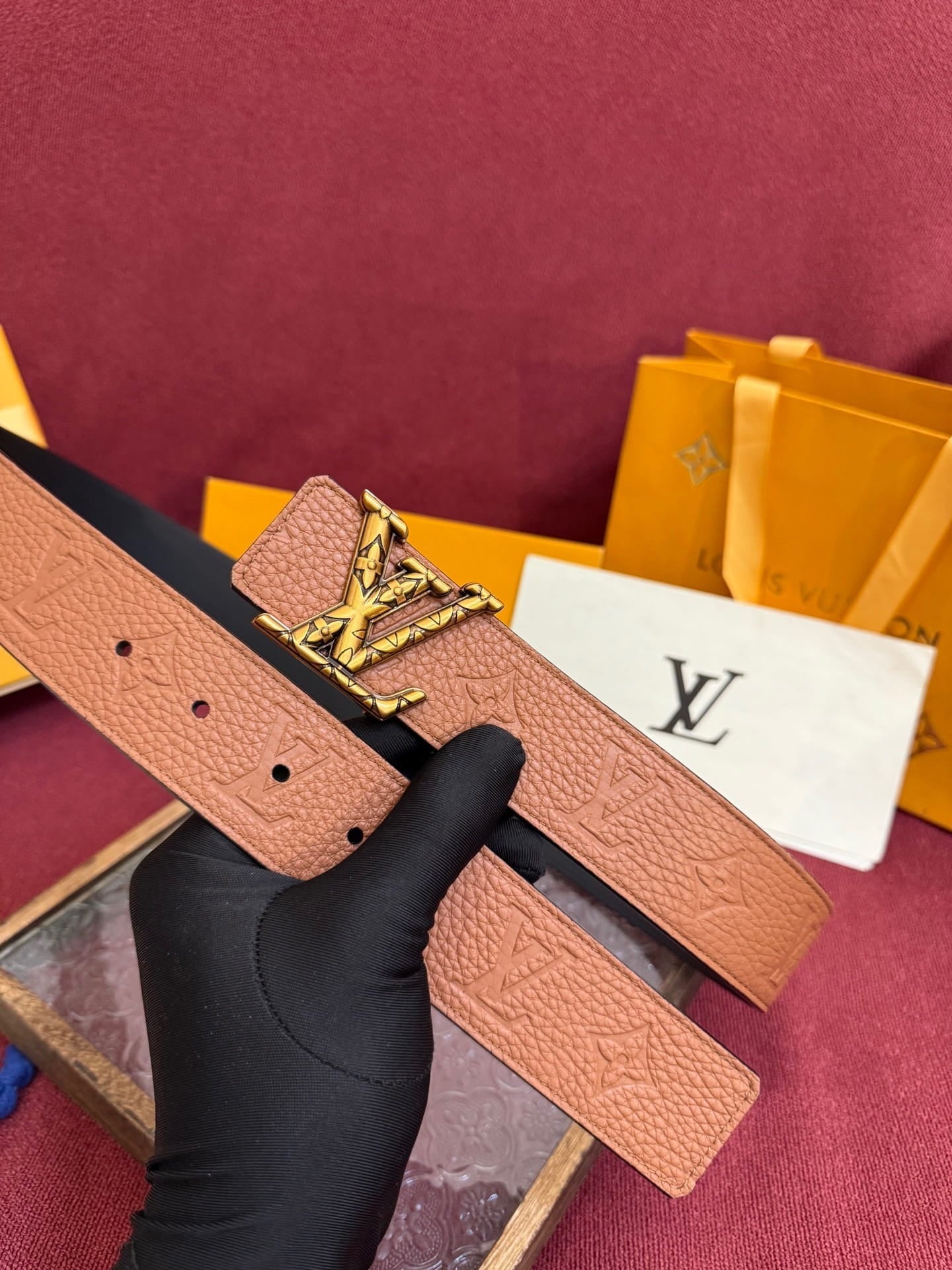 Louis Vuitton LV Initiales Monogram Cognac 40mm Reversible Belt - Gold Engraved Buckle