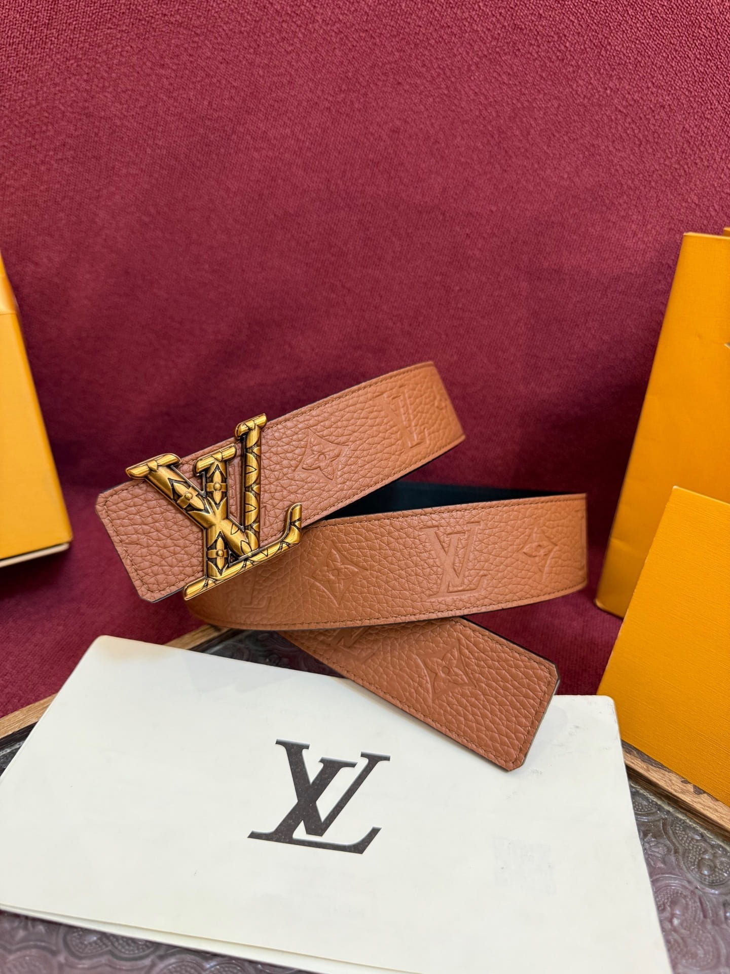 Louis Vuitton LV Initiales Monogram Cognac 40mm Reversible Belt - Gold Engraved Buckle