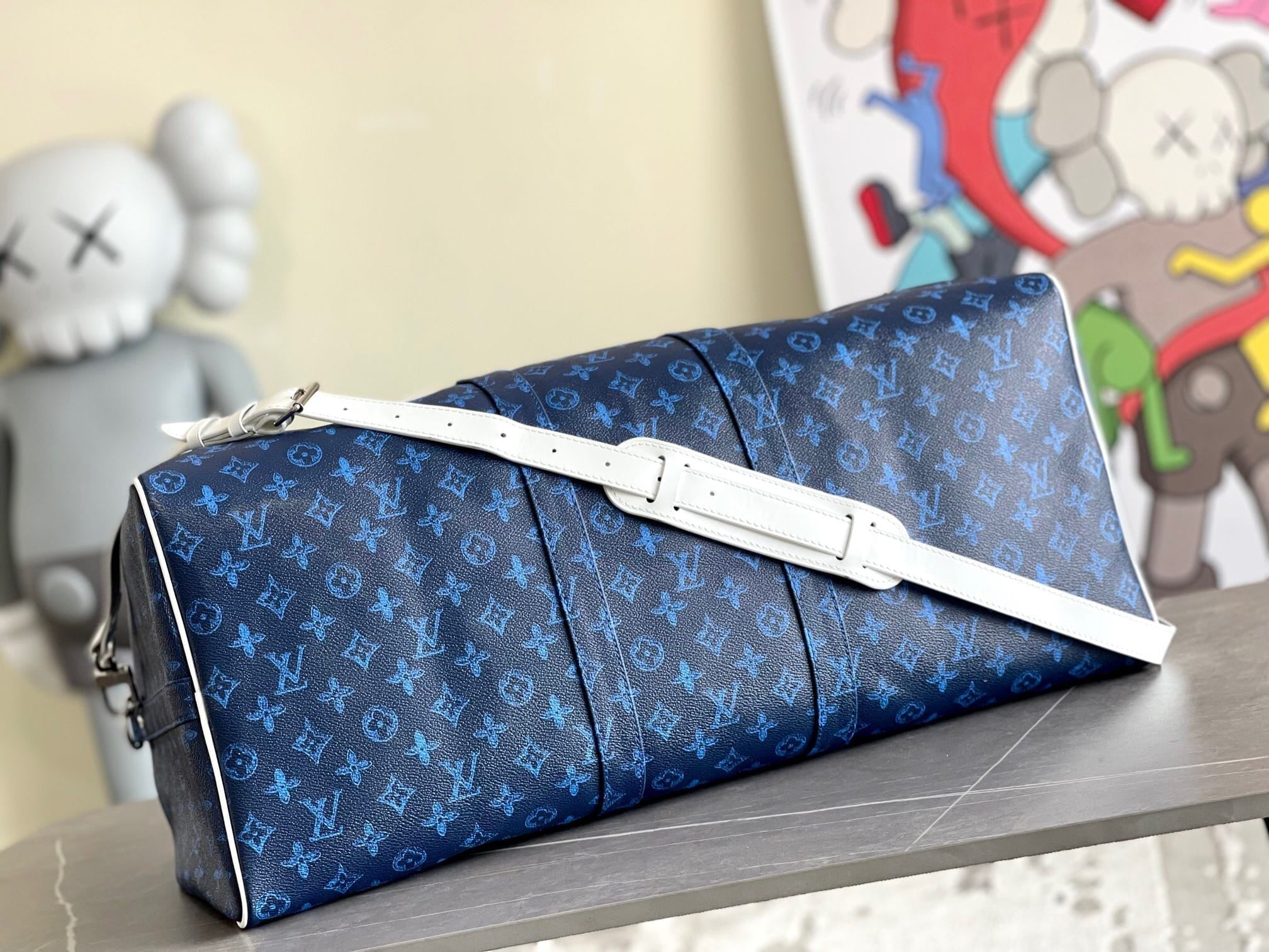 Louis Vuitton LV Keepall Bandoulière 55 Blue Monogram Bleached