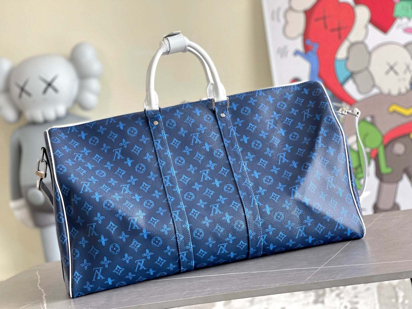 Louis Vuitton LV Keepall Bandoulière 55 Blue Monogram Bleached Canvas