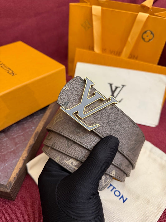 Louis Vuitton LV Khaki Monogram Taurillon 40mm Reversible Belt - Gold & Grey Buckle
