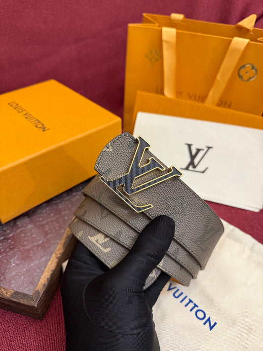 Louis Vuitton LV Khaki Monogram Taurillon 40mm Reversible Belt - Gold & Carbon Fiber Buckle