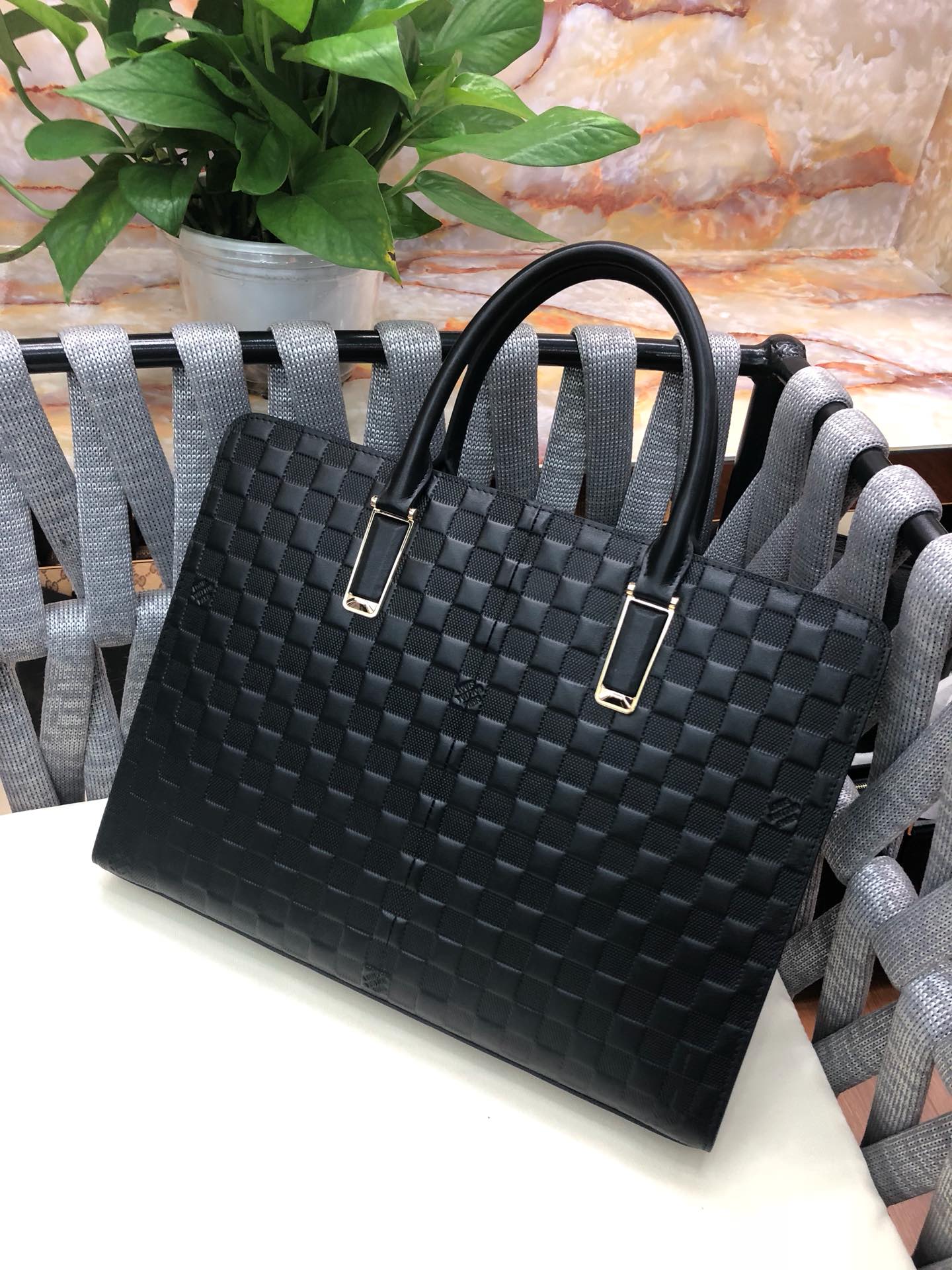 Louis Vuitton LV Lockme Briefcase - Black Damier Infini Leather Bag