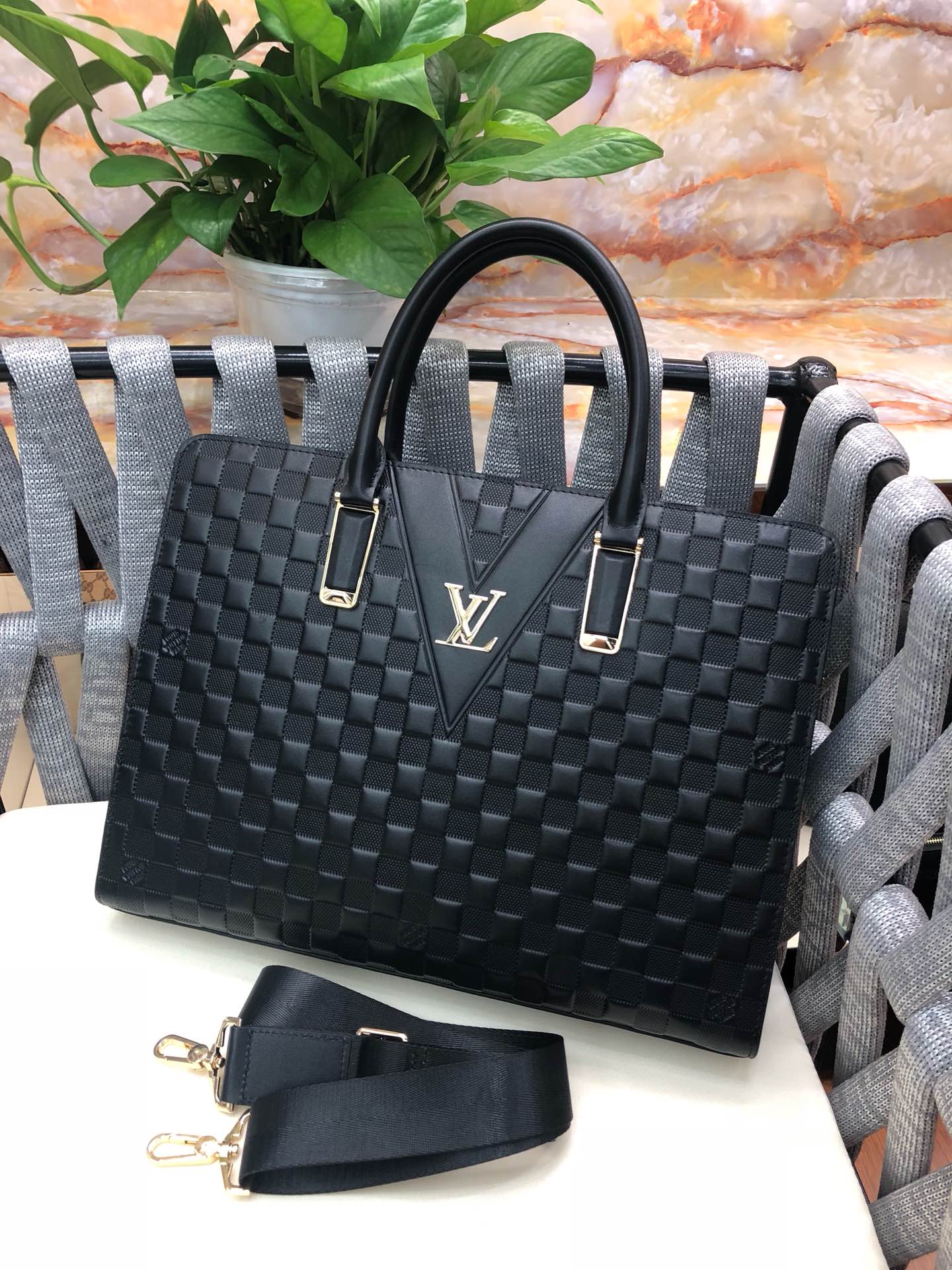 Louis Vuitton LV Lockme Briefcase - Black Damier Infini Leather Bag