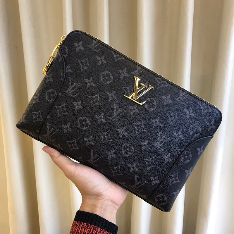 Louis Vuitton LV Men's Clutch Bag - Monogram Eclipse Canvas Hand Purse